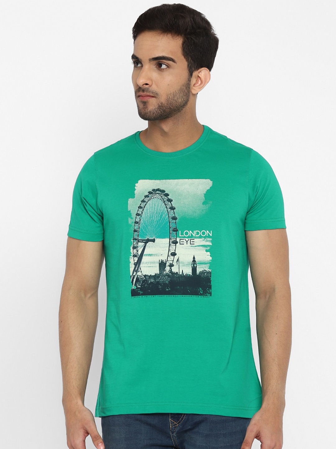 

Turtle Men Green Printed Slim Fit Cotton T-shirt