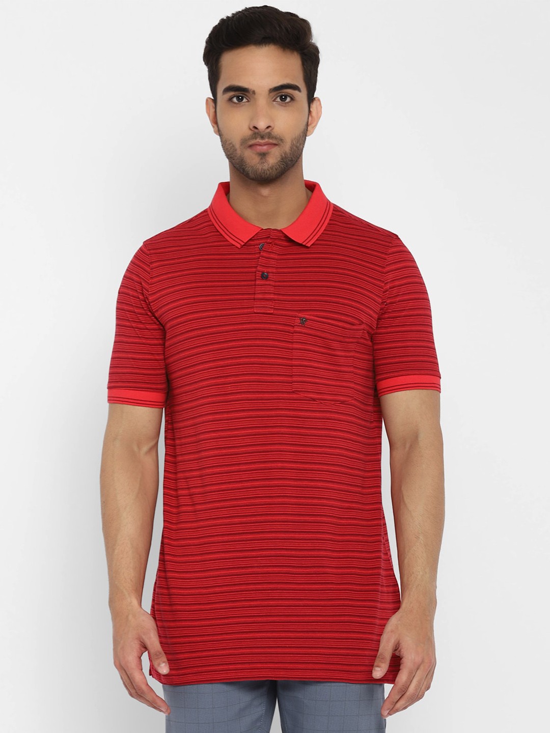 

Turtle Men Red Striped Polo Collar Slim Fit Cotton T-shirt