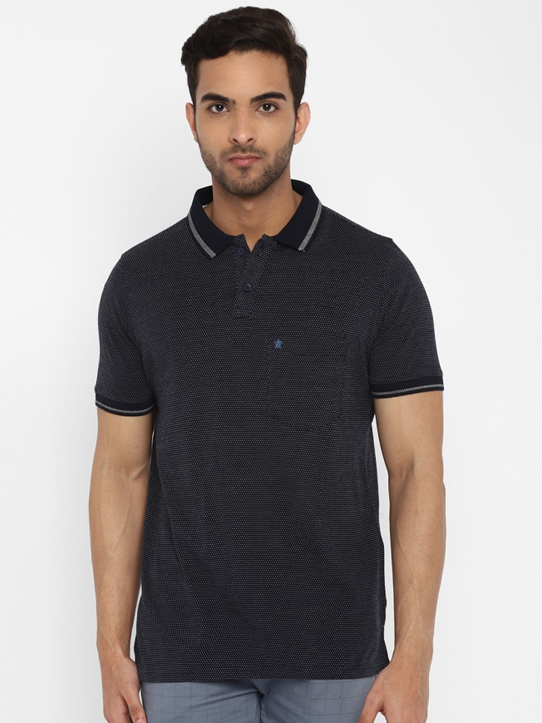 

Turtle Men Navy Blue Polo Collar Slim Fit T-shirt