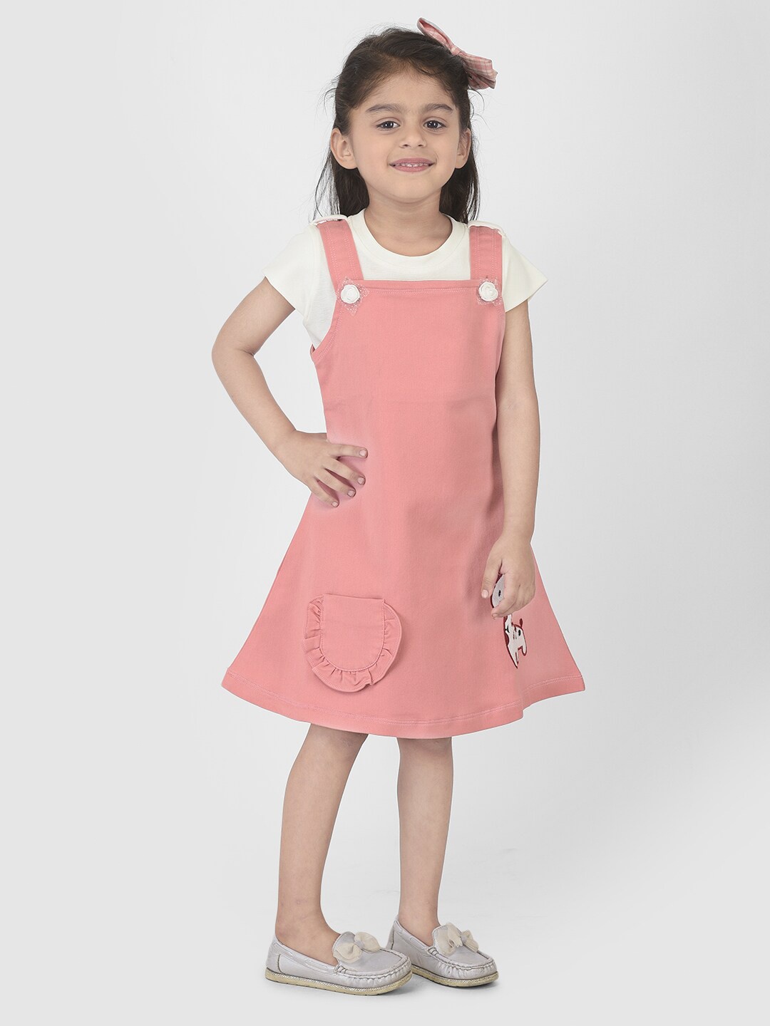 

YK Girls Rose Pink Satin Pinafore Set