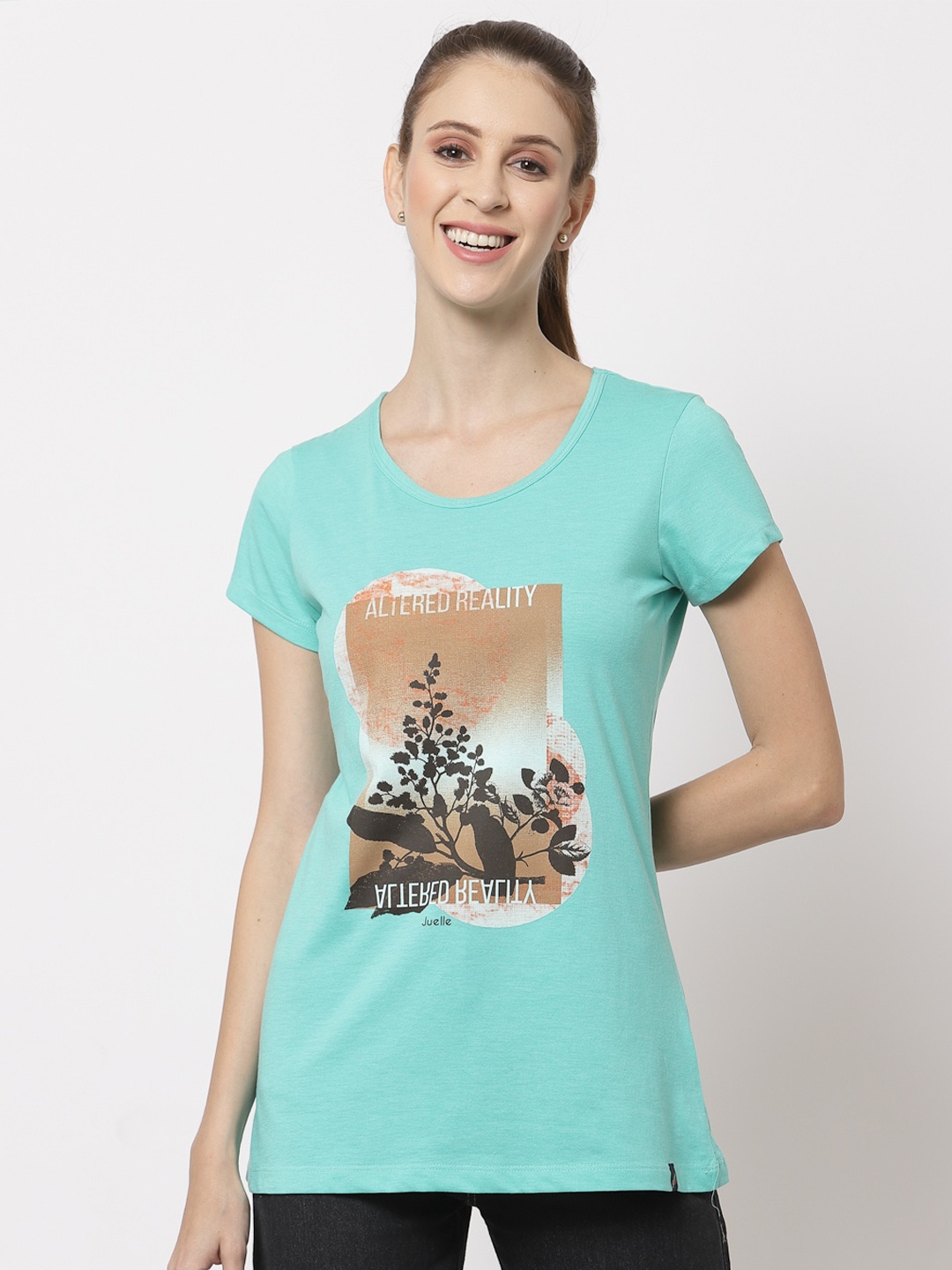 

Juelle Women Green Printed Cotton T-shirt