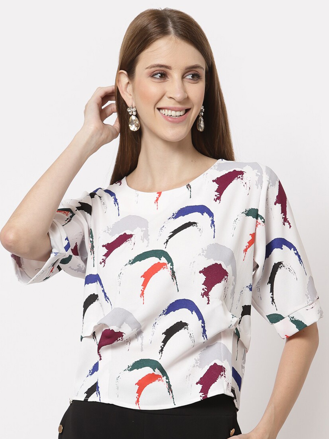 

Juelle Women White & Blue Printed Top