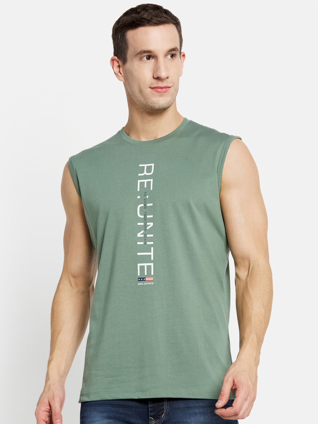 

Octave Men Olive Green Typography Printed Cotton T-shirt