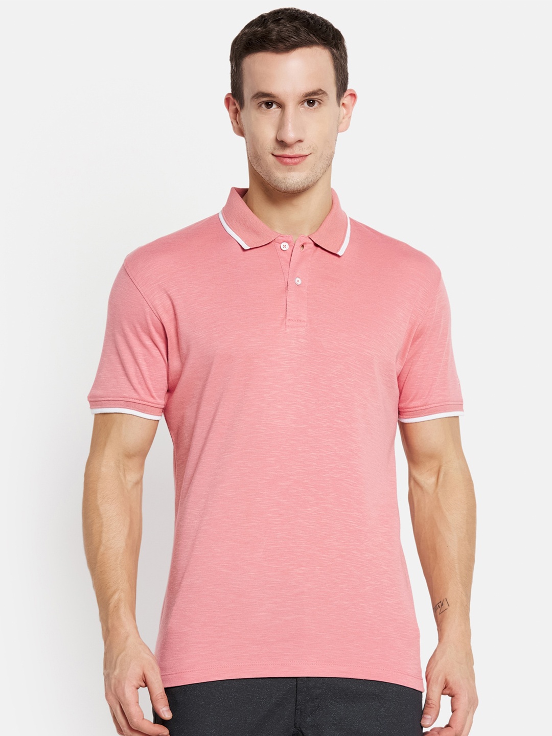 

Octave Men Pink Polo Collar Cotton T-shirt