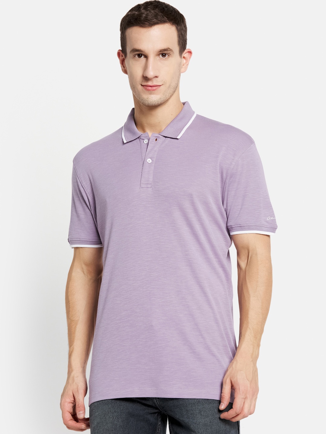 

Octave Men Purple Polo Collar Cotton T-shirt