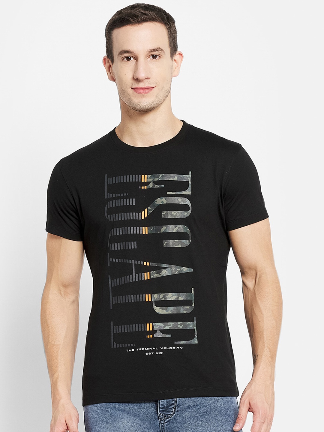 

Octave Men Black Typography Printed Raw Edge T-shirt