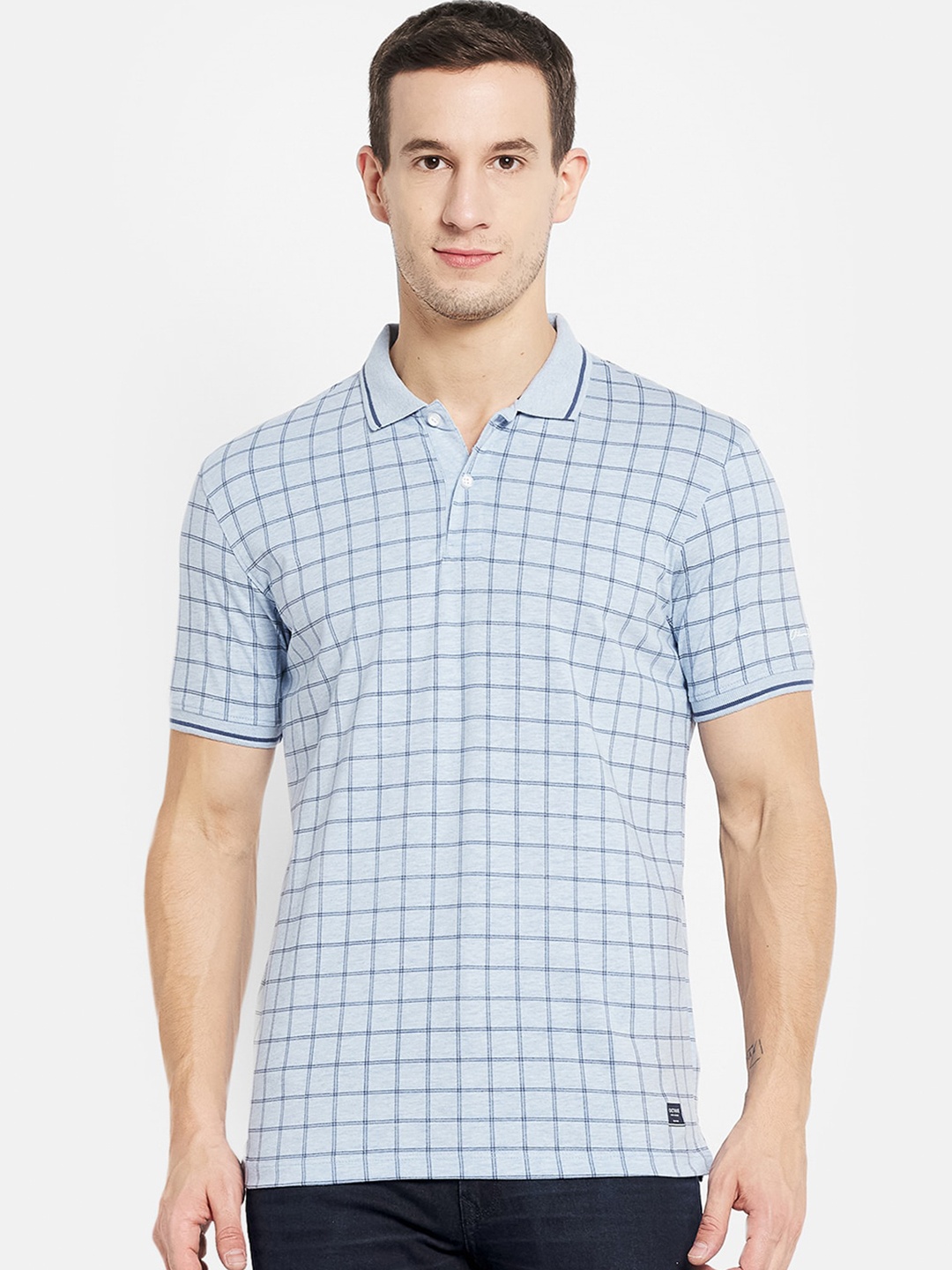 

Octave Men Blue Checked Polo Collar T-shirt