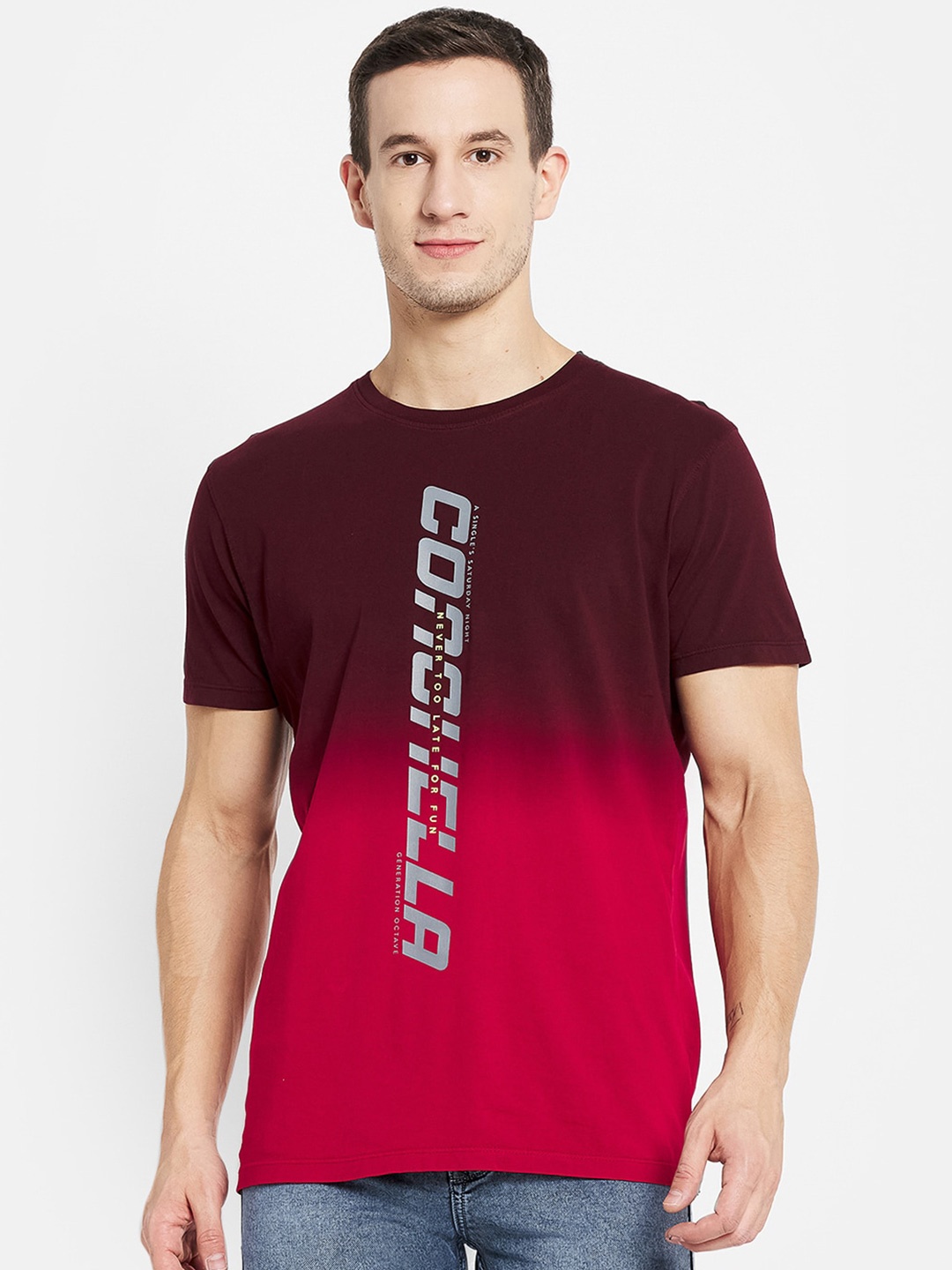 Octave Men Maroon Typography Printed T-shirt