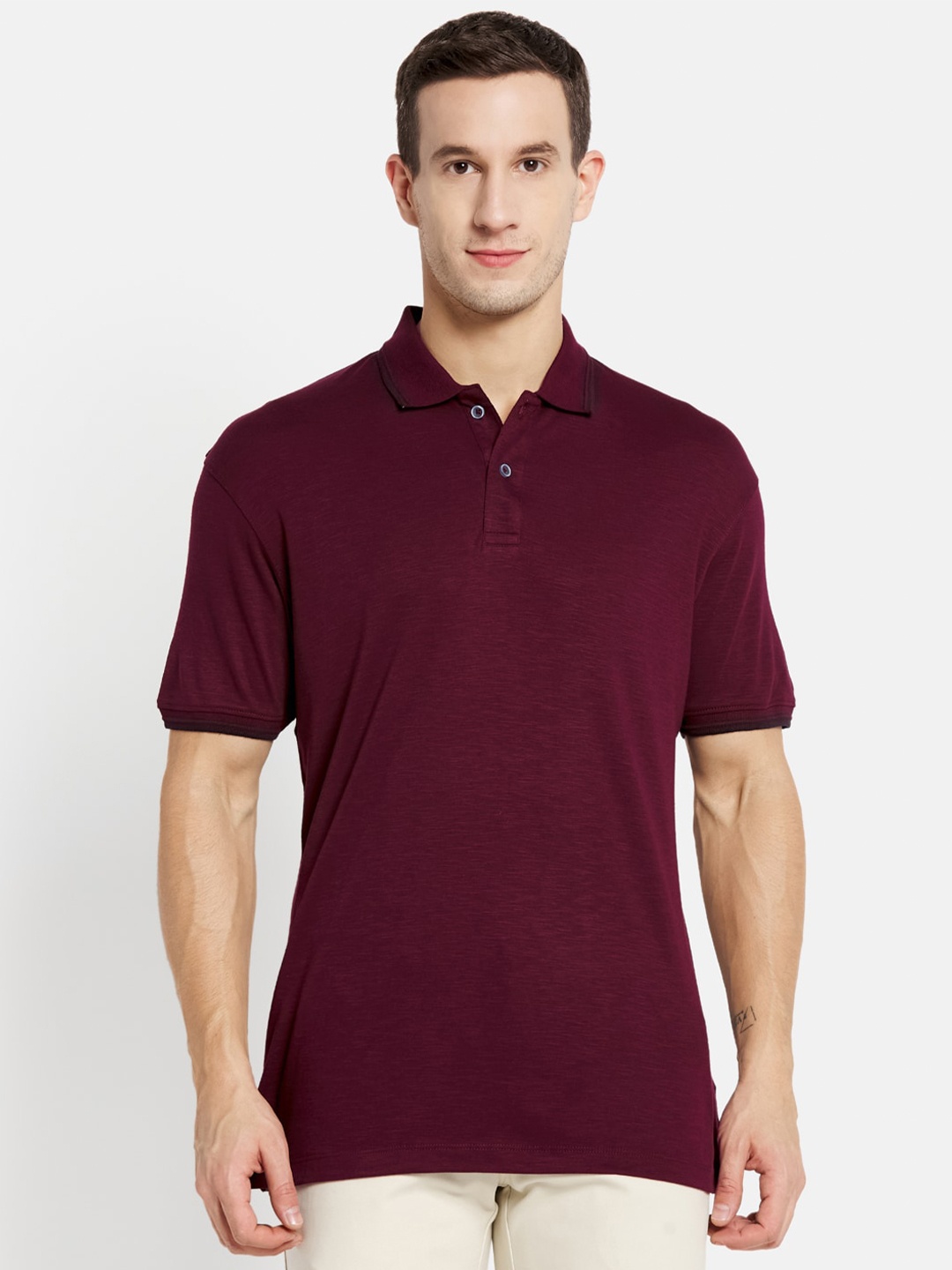 

Octave Men Burgundy Polo Collar Cotton T-shirt