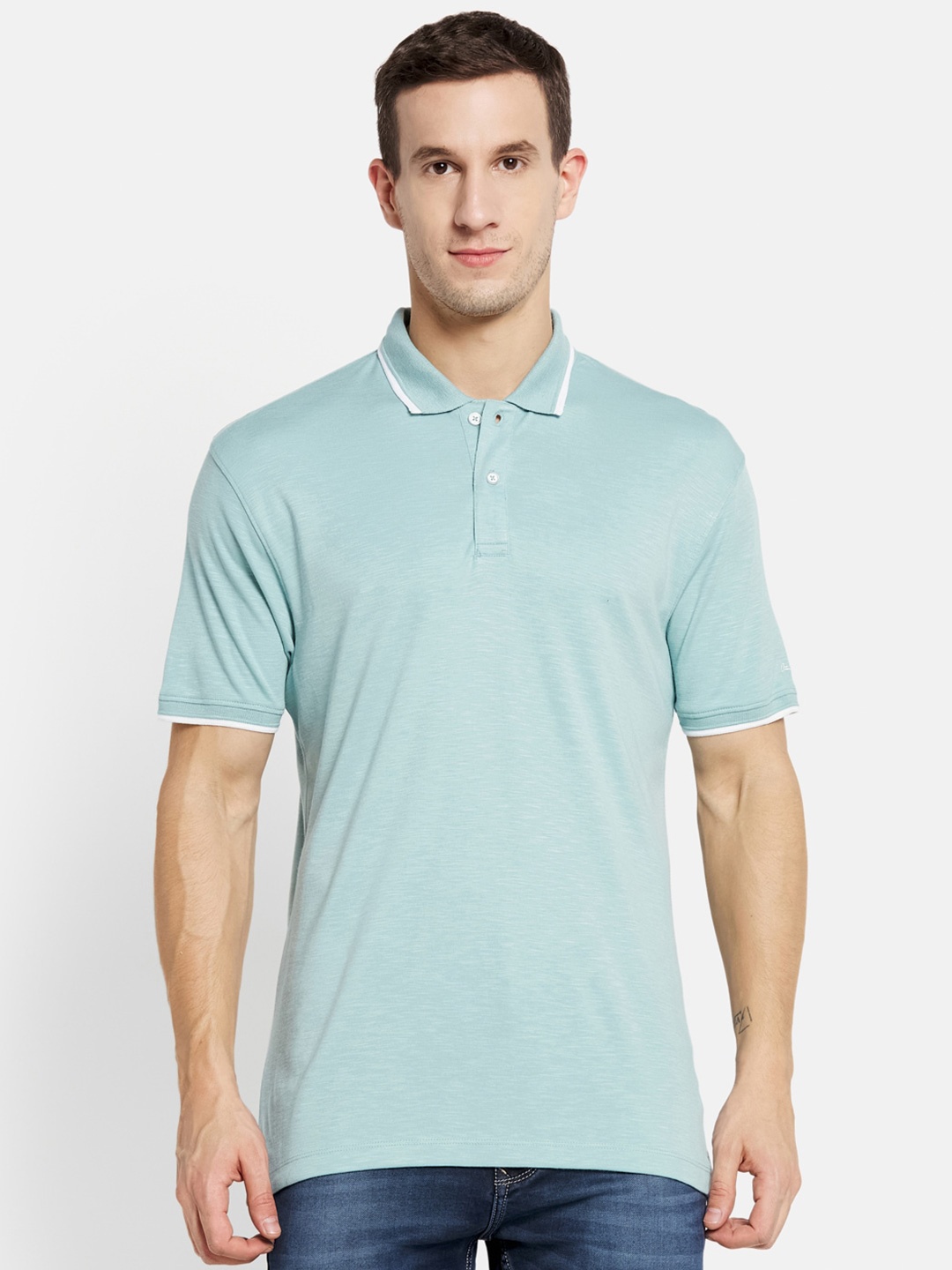 

Octave Men Blue Polo Collar Cotton T-shirt