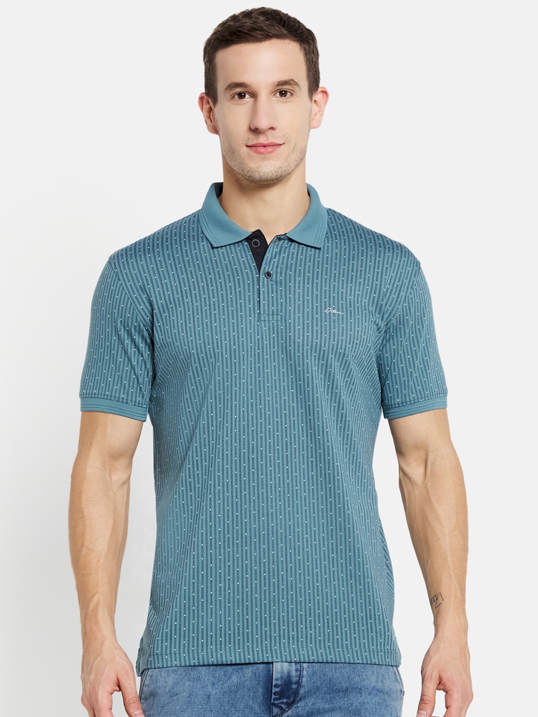 

Octave Men Blue Printed Polo Collar T-shirt