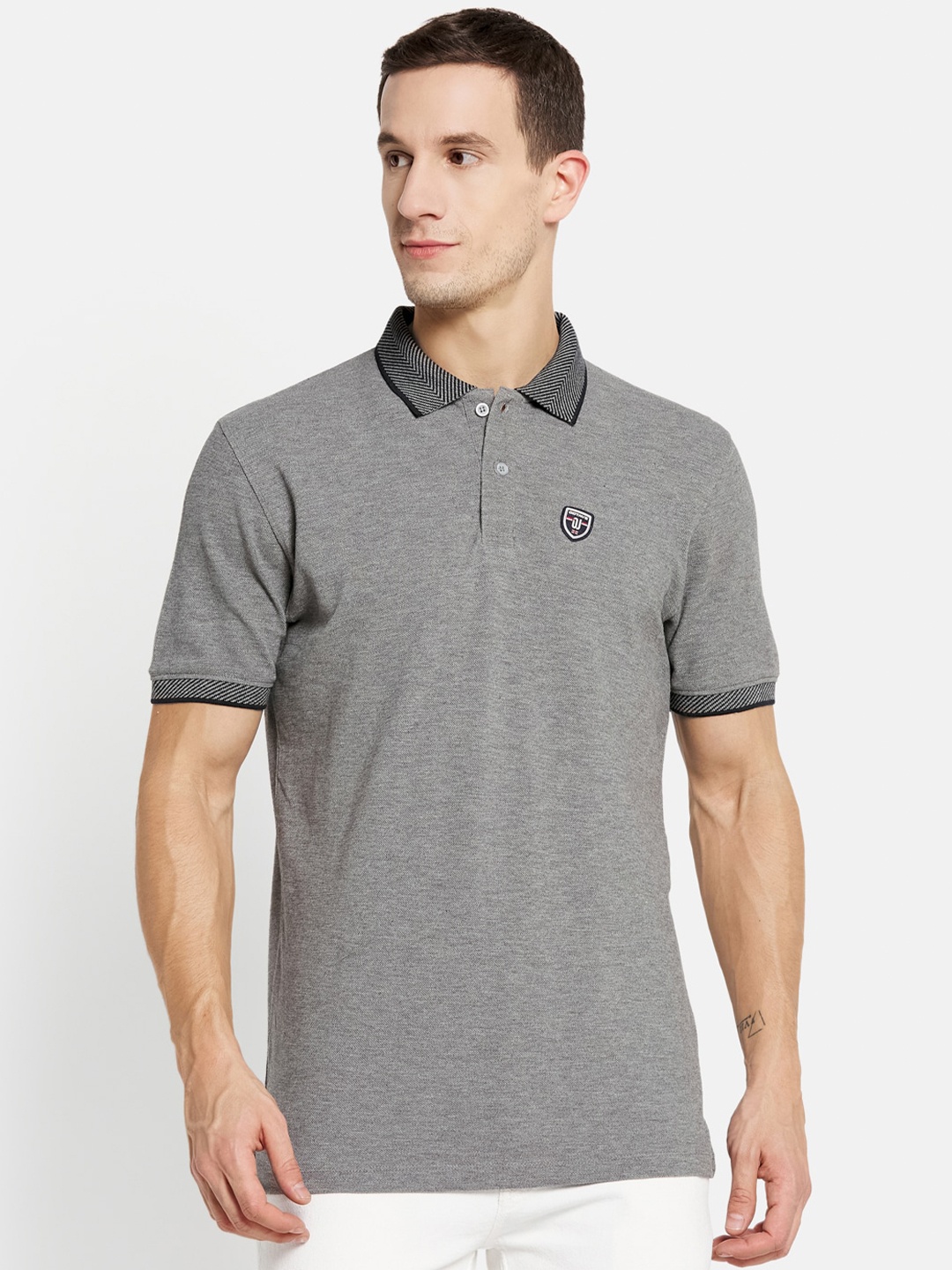

Octave Men Grey Polo Collar T-shirt