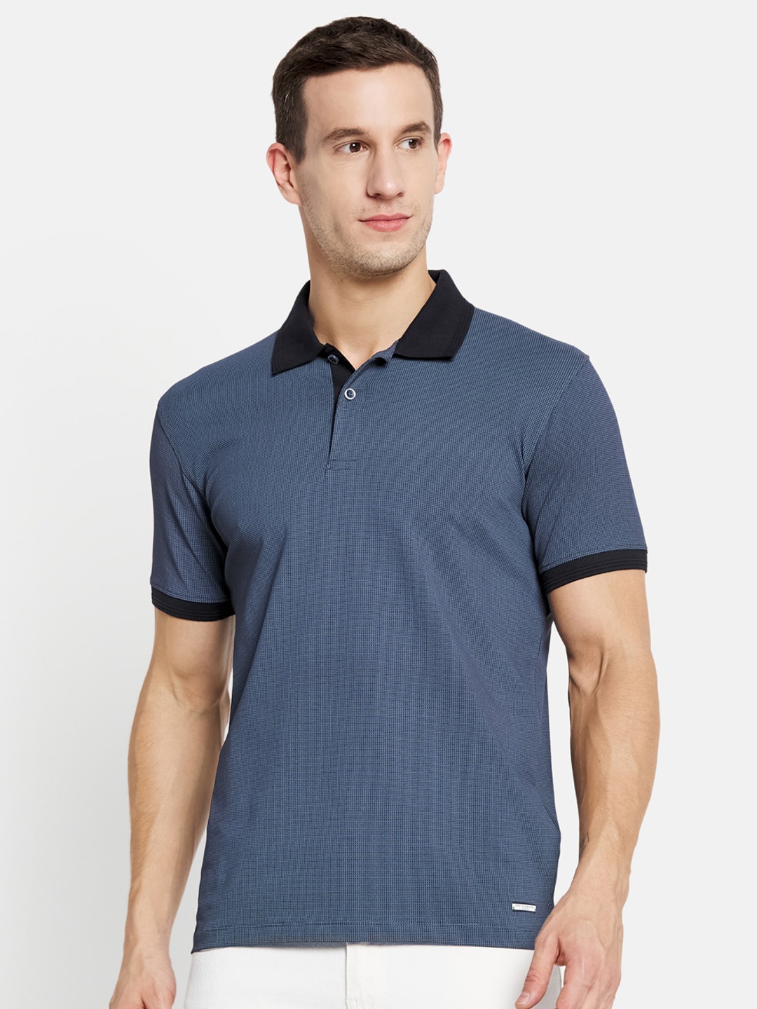 

Octave Men Navy Blue Polo Collar Cotton T-shirt