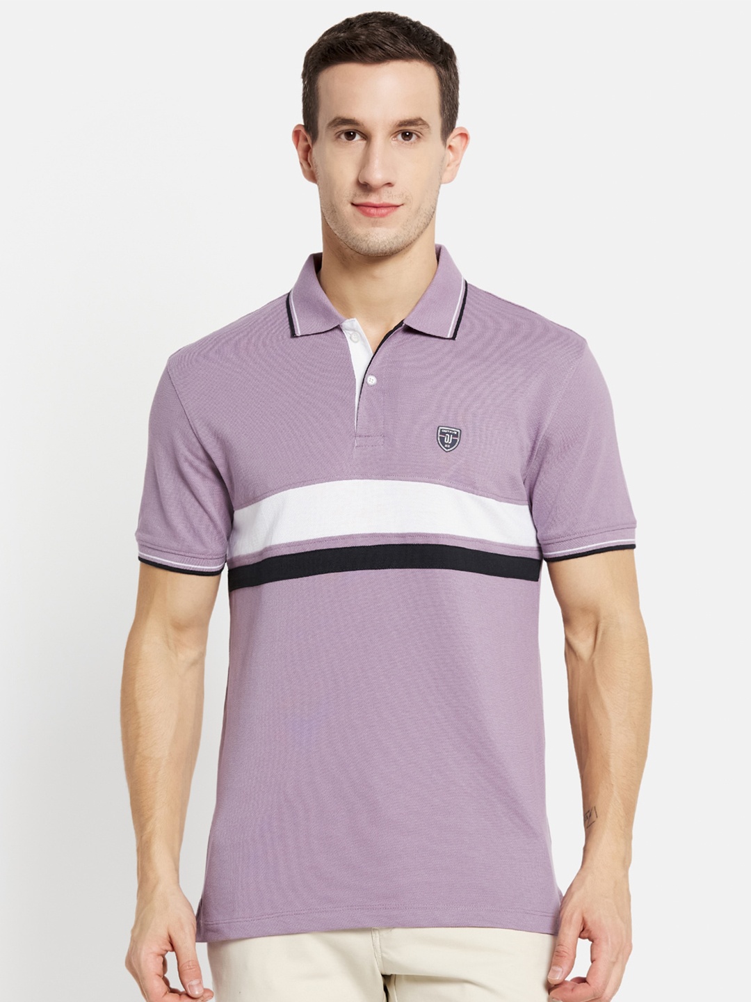 

Octave Men Purple & White Polo Collar Cotton T-shirt
