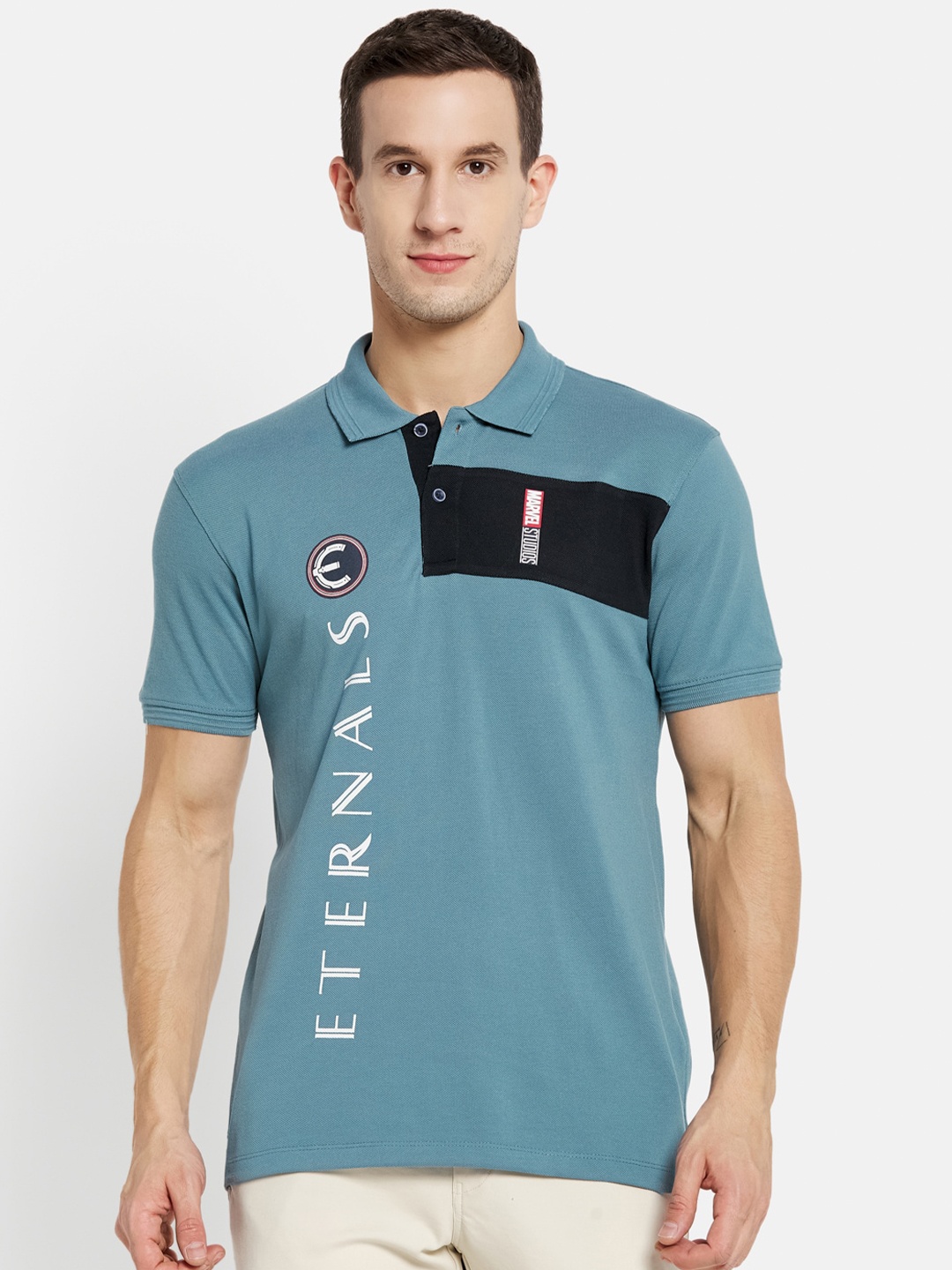 

Octave Men Blue Typography Polo Collar Cotton T-shirt