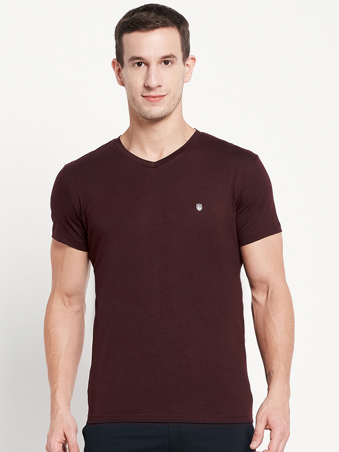 

Octave Men Maroon V-Neck Cotton T-shirt