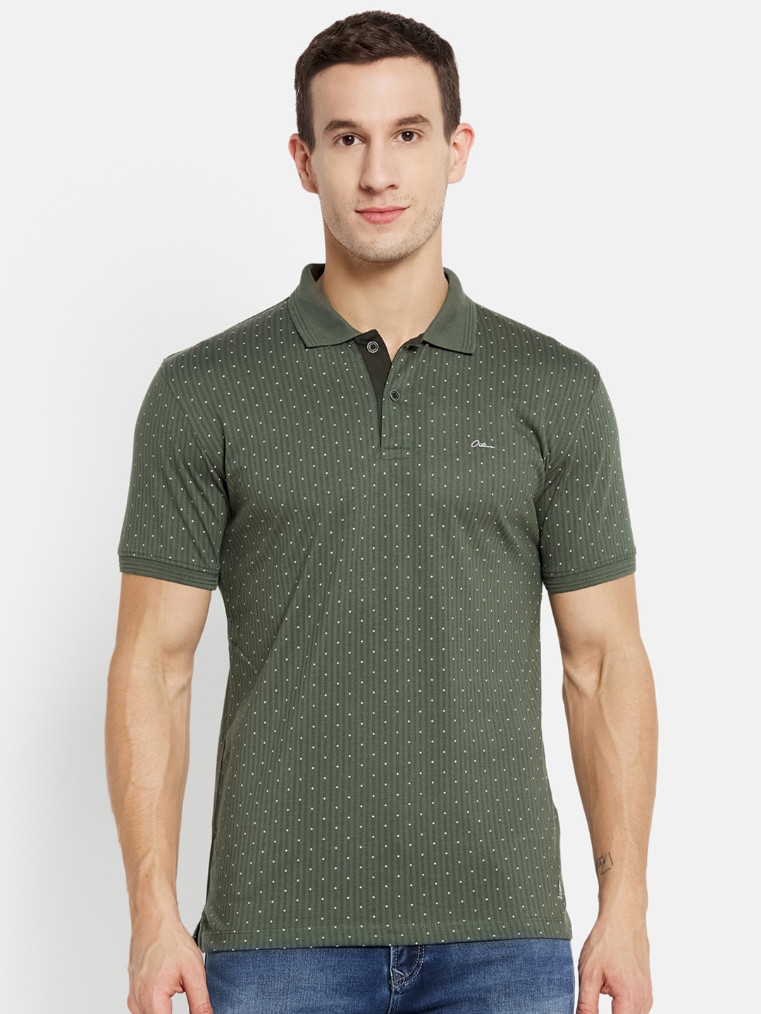 

Octave Men Olive Green Printed Polo Collar T-shirt