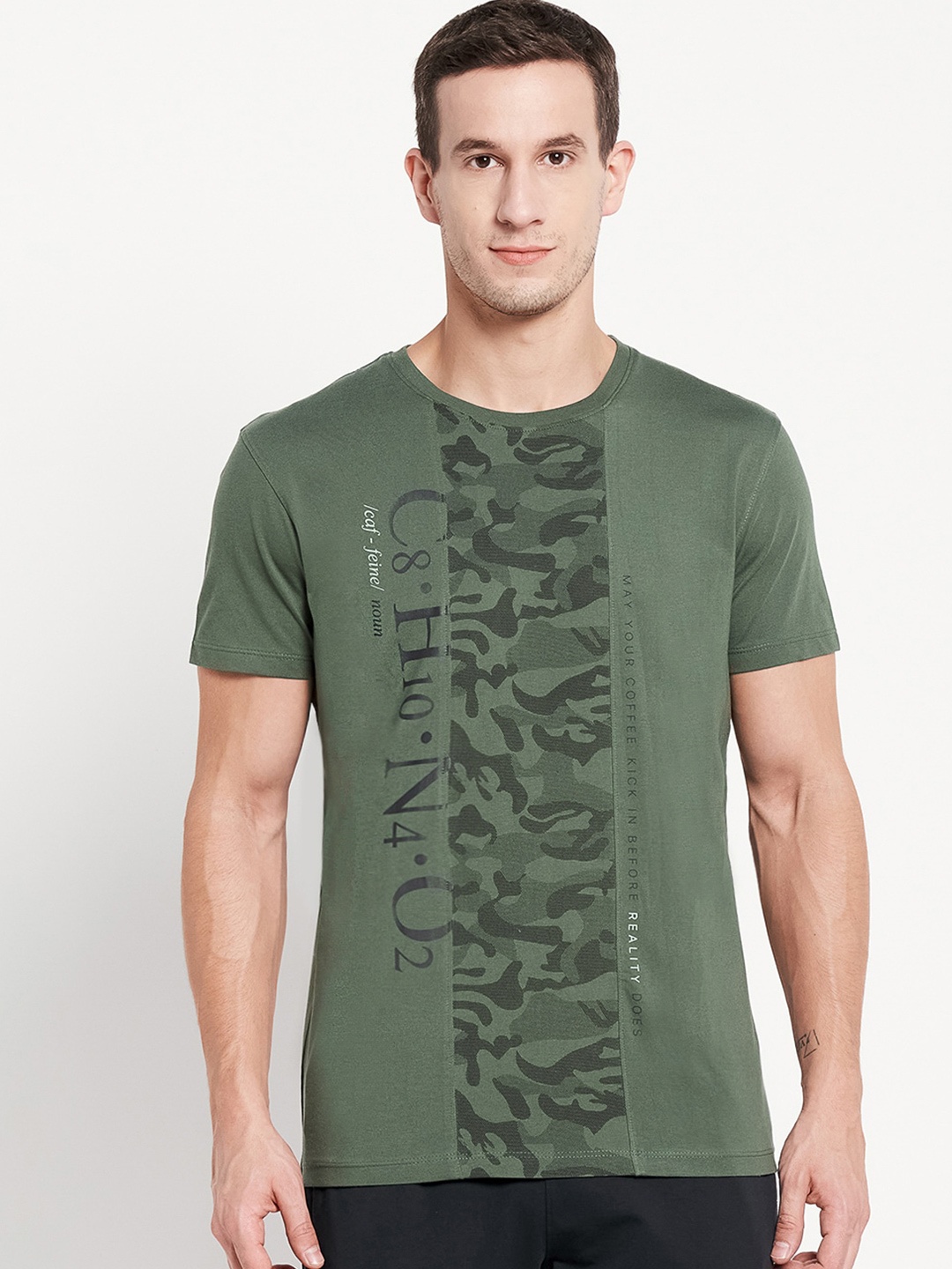 

Octave Men Olive Green Camouflage Printed Cotton T-shirt