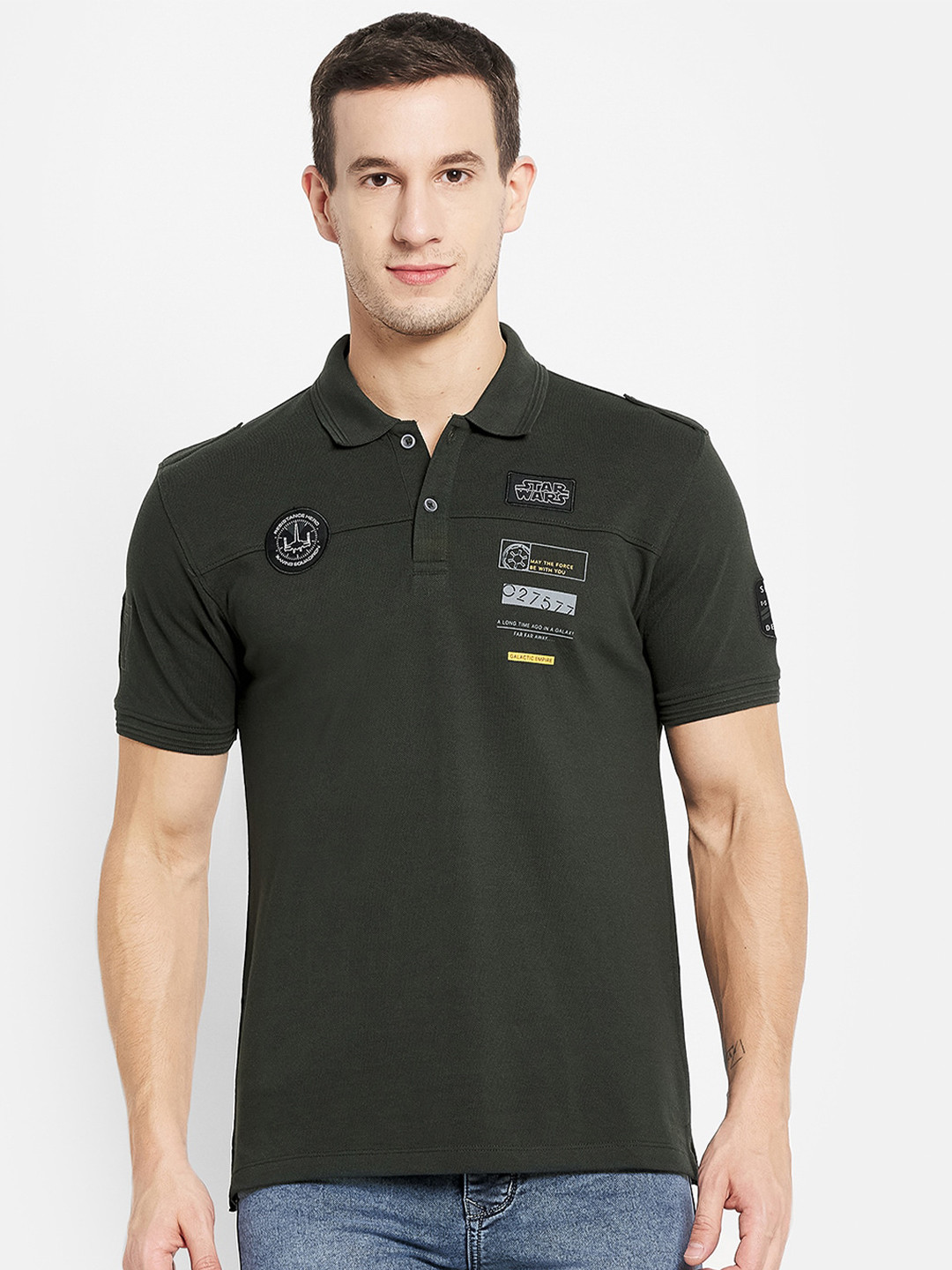 

Octave Men Olive Green Star Wars Polo Collar T-shirt