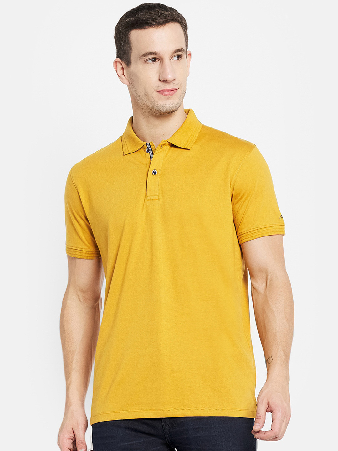 

Octave Men Yellow Polo Collar Cotton T-shirt
