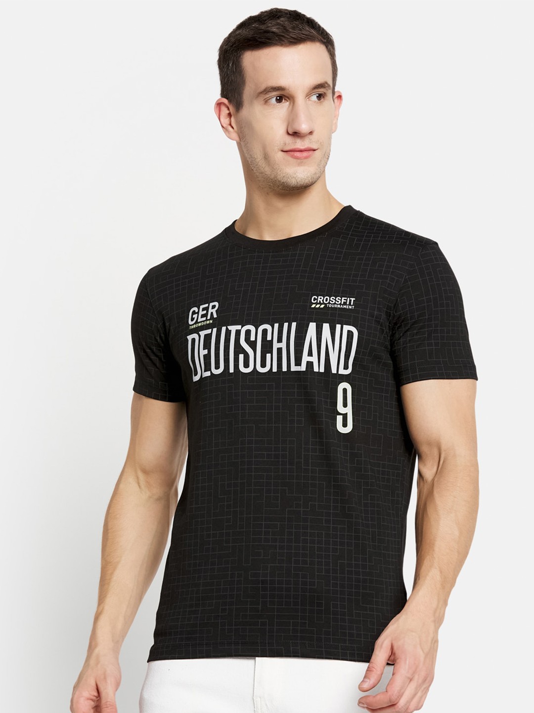 

Octave Men Black & White Typography Printed Cotton T-shirt