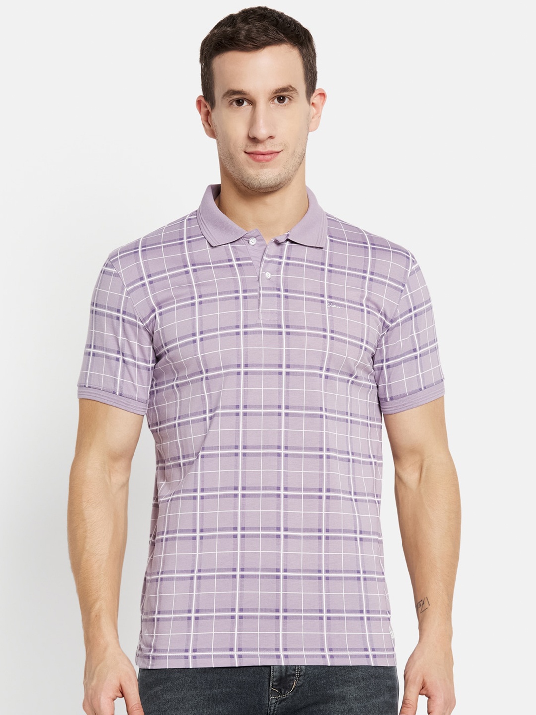 

Octave Men Purple Checked Polo Collar T-shirt