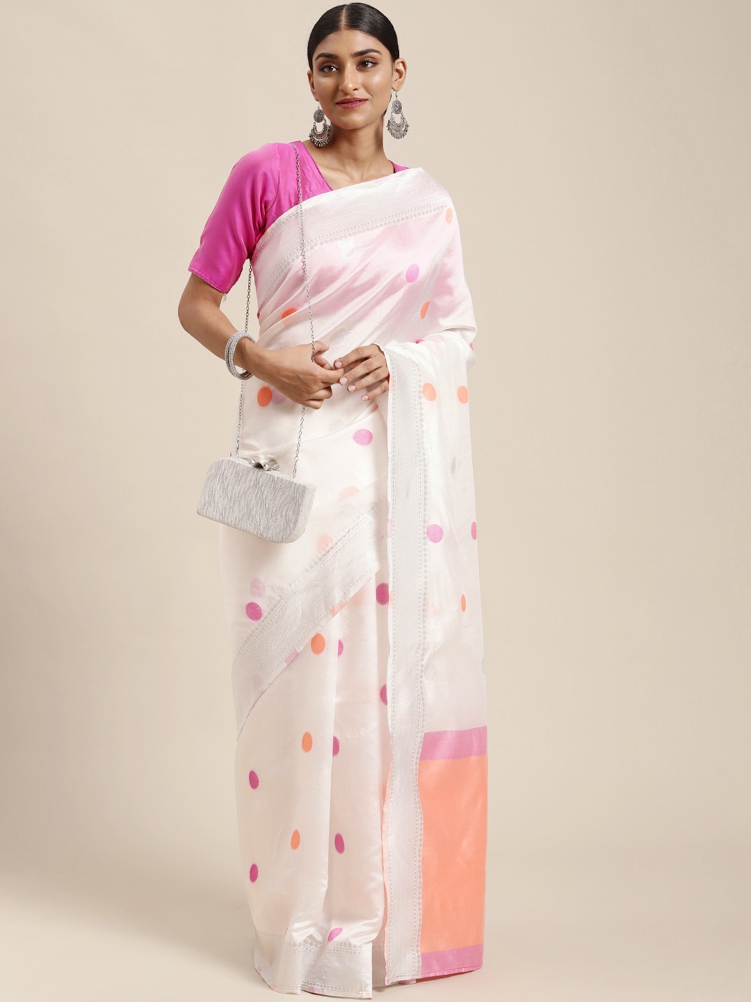 

DIVASTRI White & Silver-Coloured Ethnic Motifs Art Silk Banarasi Saree