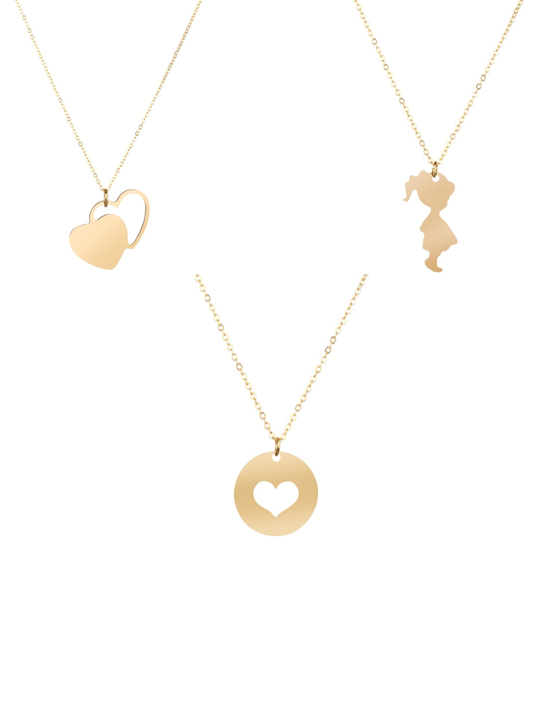 

Goldnera Women Set of 3 Gold Plated Double Heart & Kid Chain Necklace