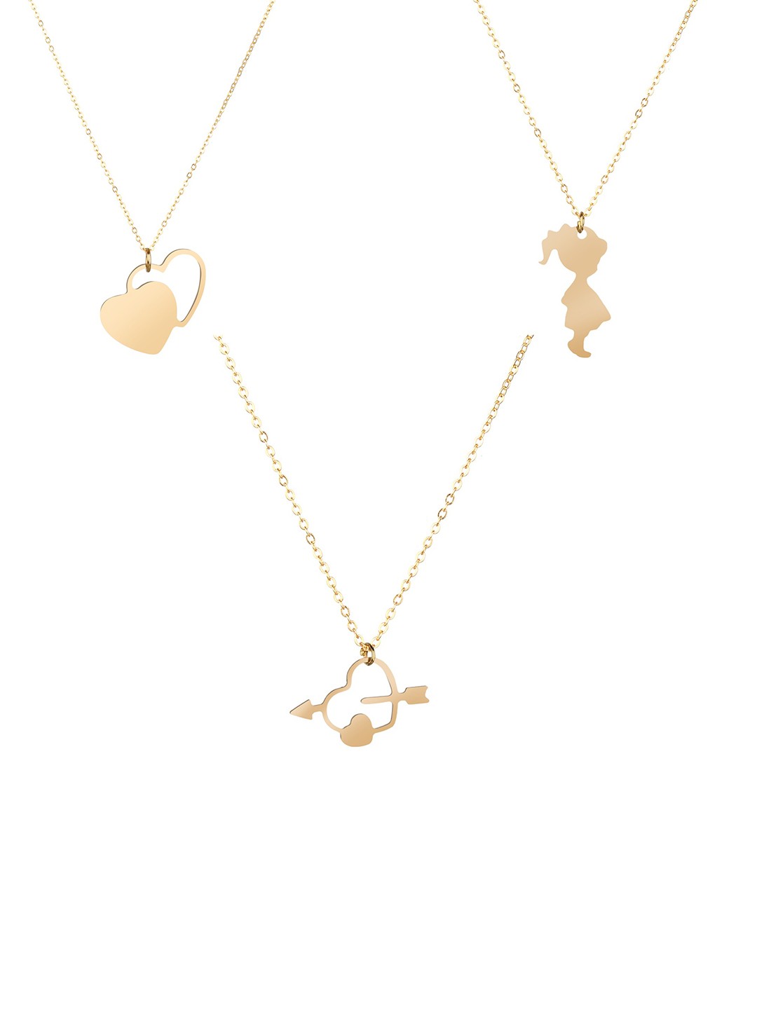 

Goldnera Women Set of 3 Gold Plated Gold Heart Arrow Double Heart & Girl Necklace
