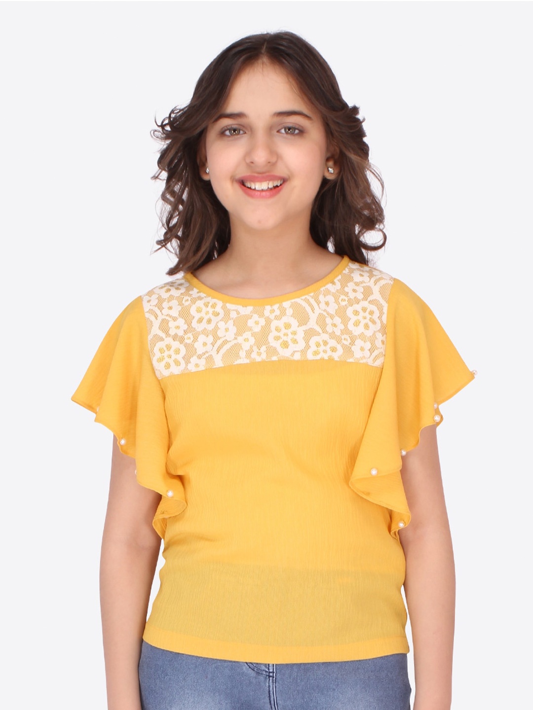 

CUTECUMBER Yellow Georgette Top