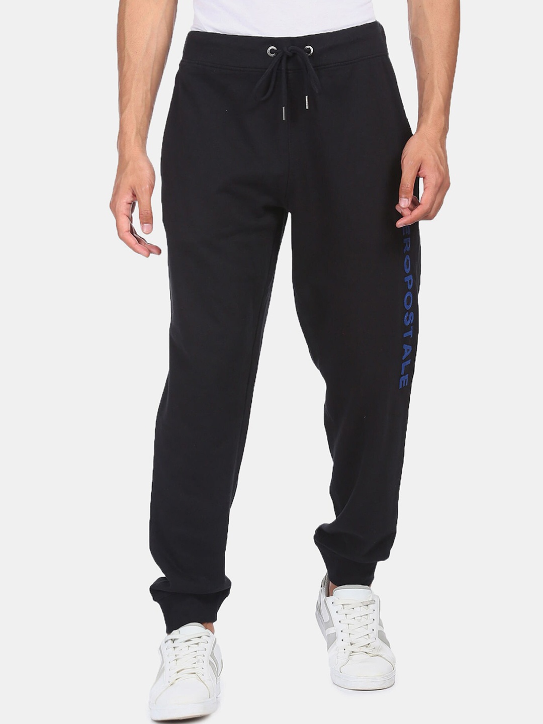 

Aeropostale Men Black Mid Rise Brand Print Pure Cotton Joggers