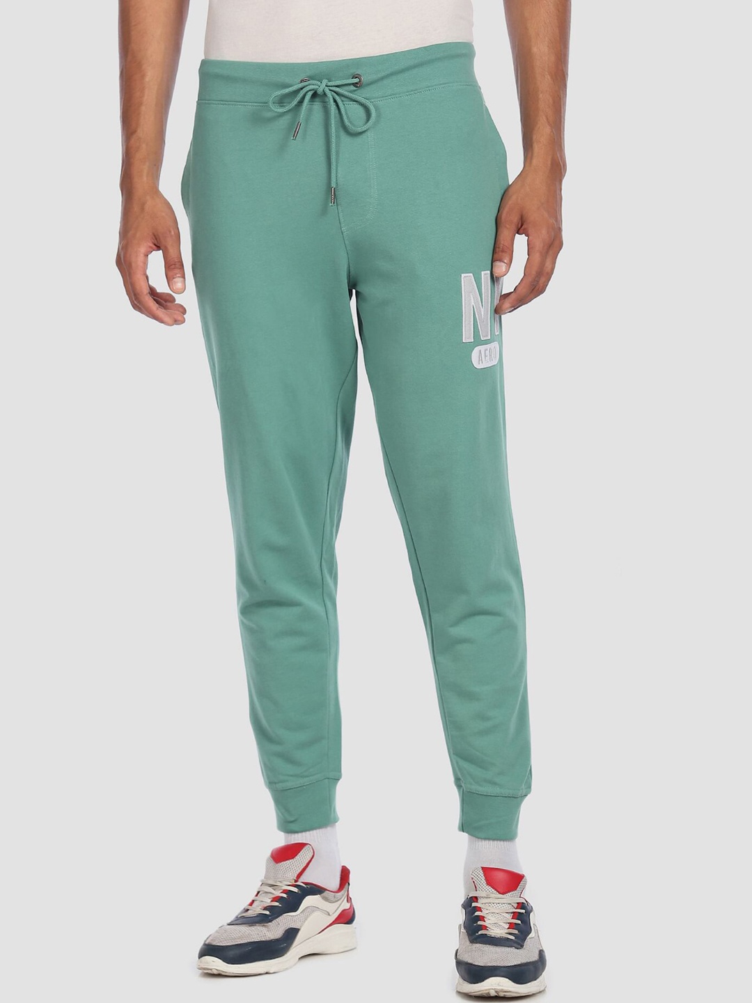 

Aeropostale Men Green Solid Straight Fit Pure Cotton Joggers