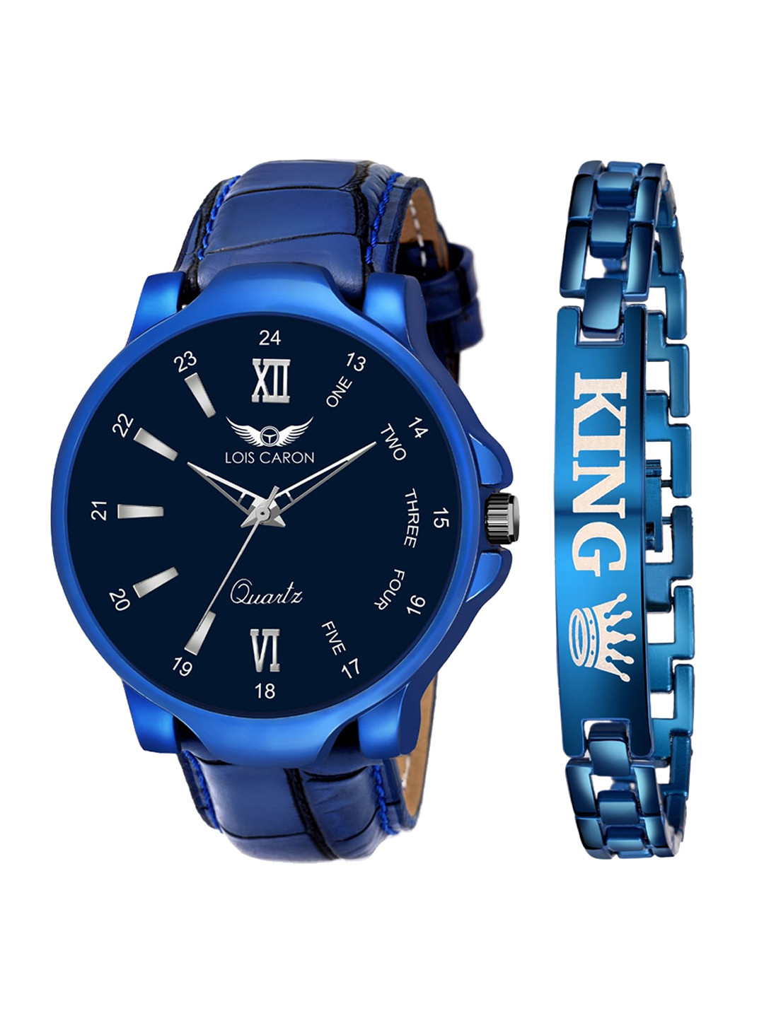 

LOIS CARON Men Blue Printed Dial & Blue Leather Straps Analogue Watch with Bracelet