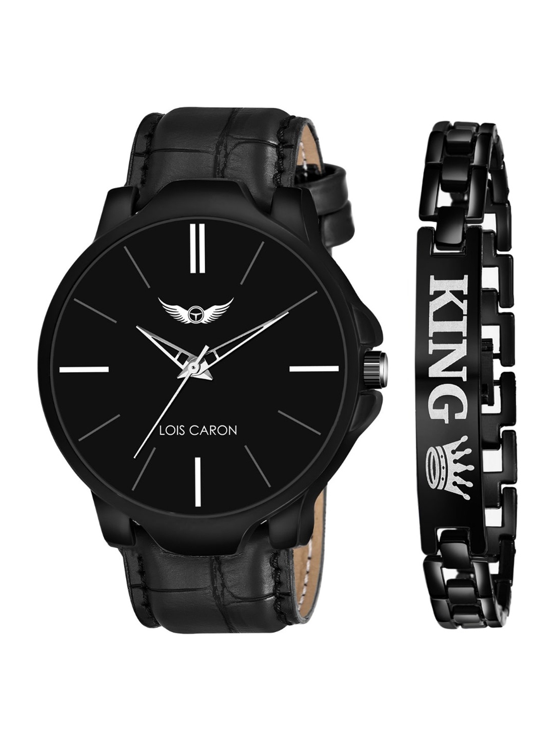 

LOIS CARON Men Black Dial & Black Leather Bracelet Style Straps Analogue Watch