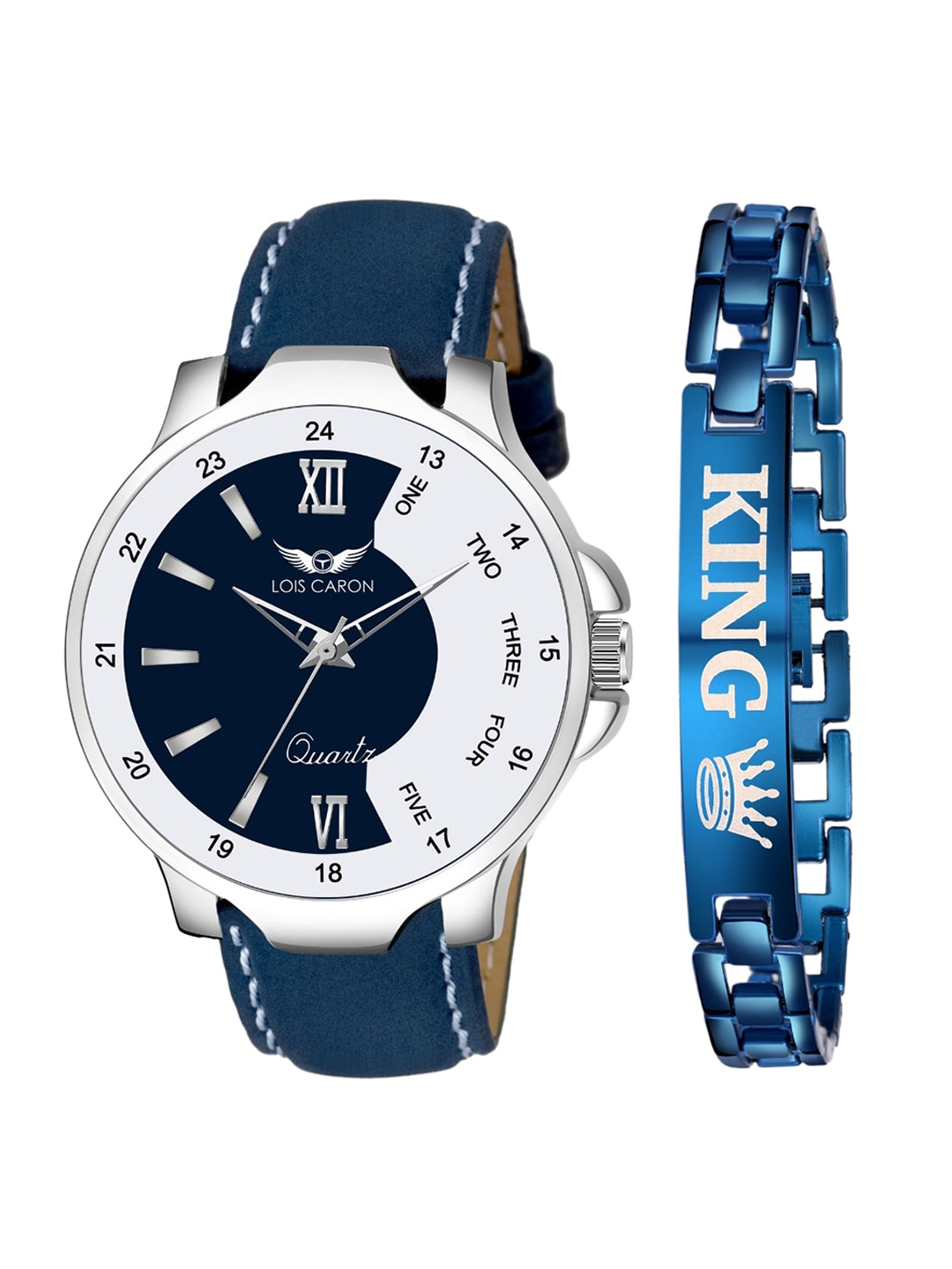 

LOIS CARON Men White Dial & Blue Leather Straps Analogue Watch