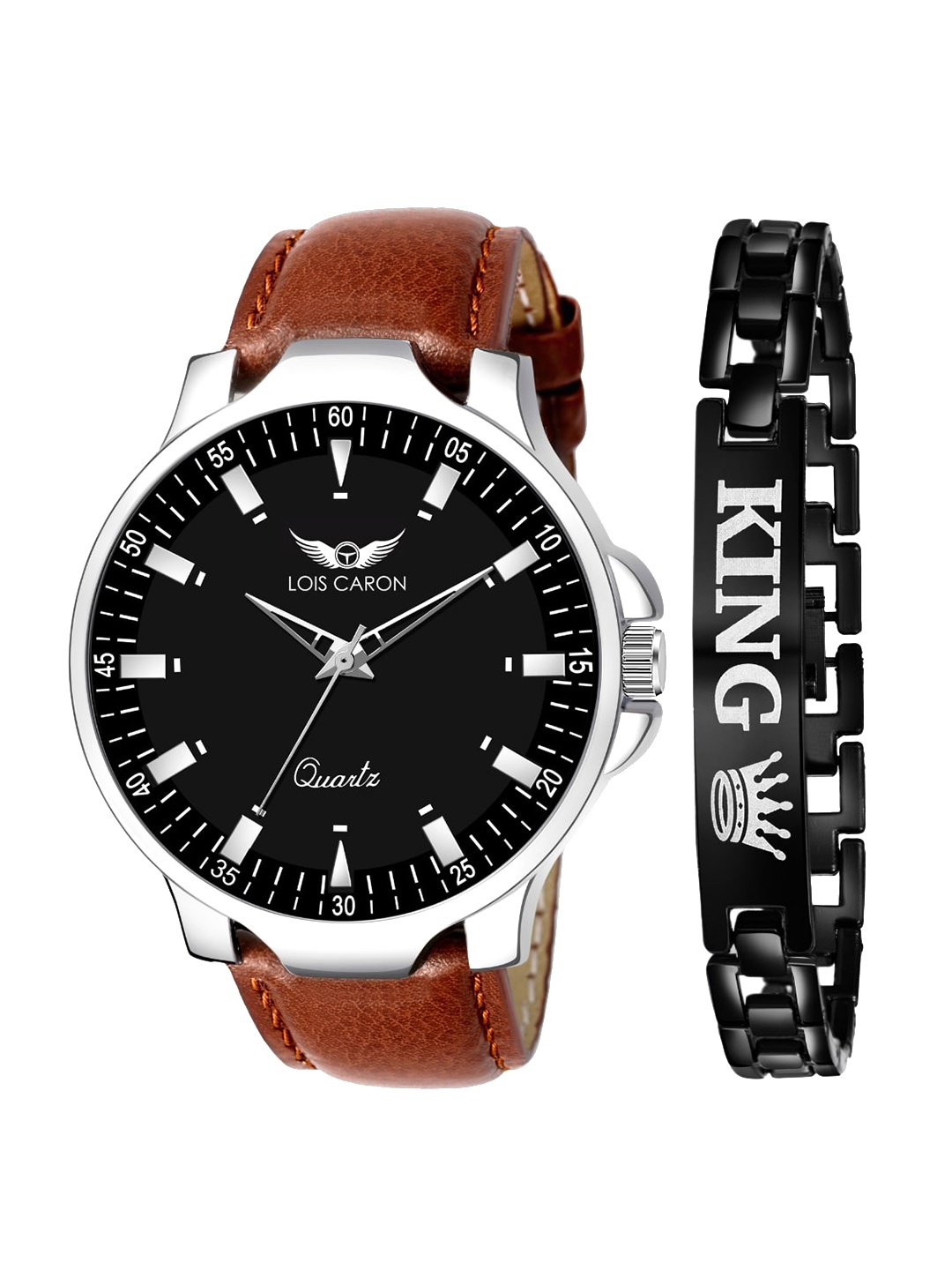 

LOIS CARON Men Black Dial & Brown Leather Bracelet Style Straps Analogue Watch