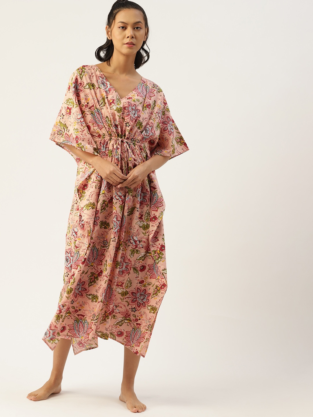 

ETC Peach-Coloured Printed Kaftan Nightdress