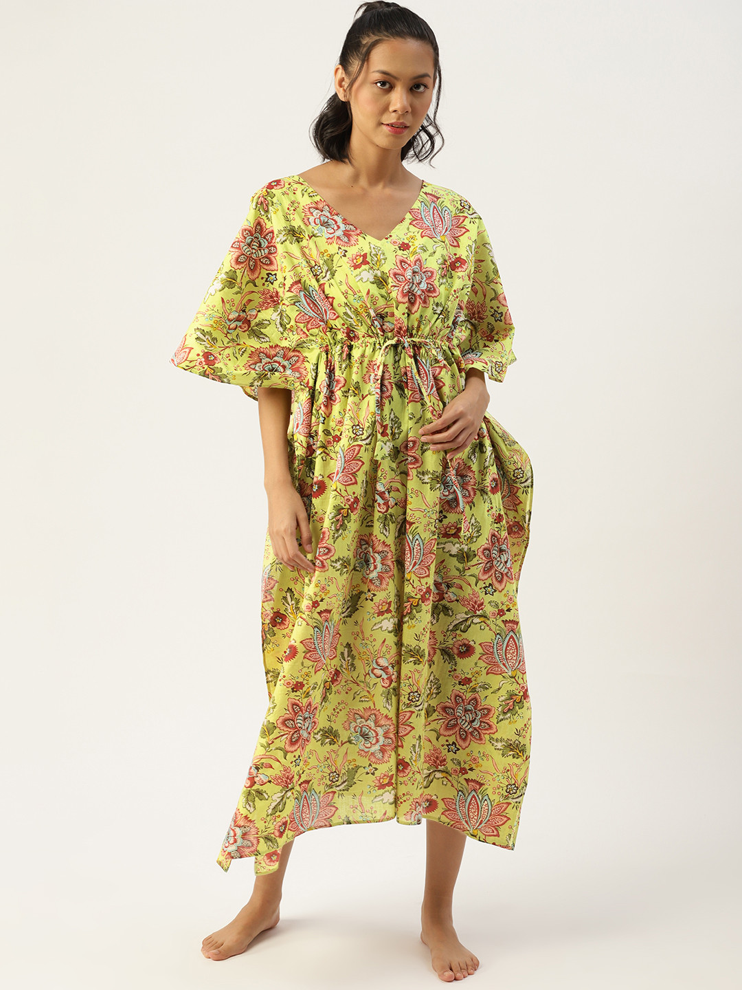 

ETC Lime Green Printed Kaftan Nightdress