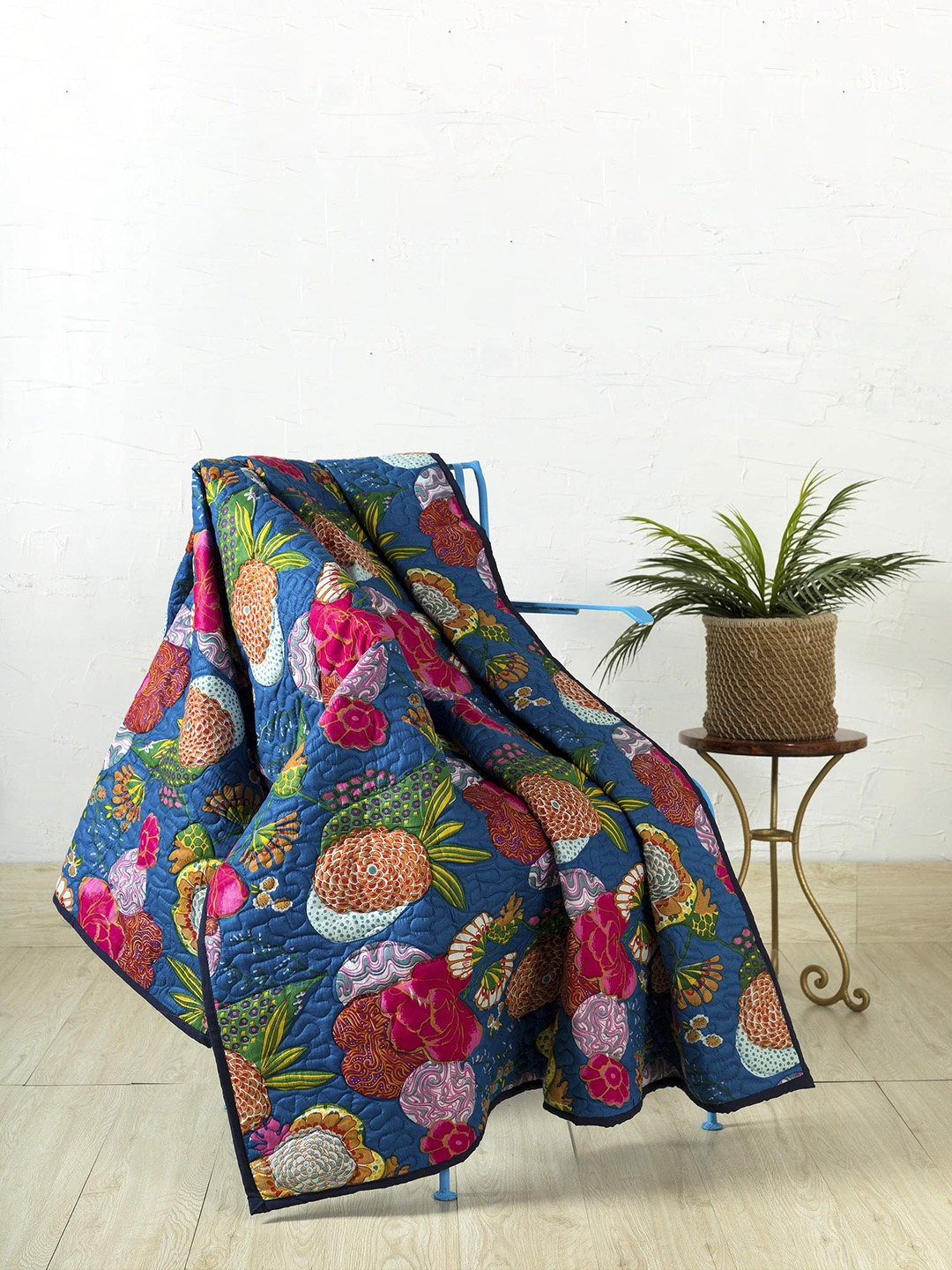 

HANDICRAFT PALACE Blue & Green Conversational Printed Cotton Quilted Throw