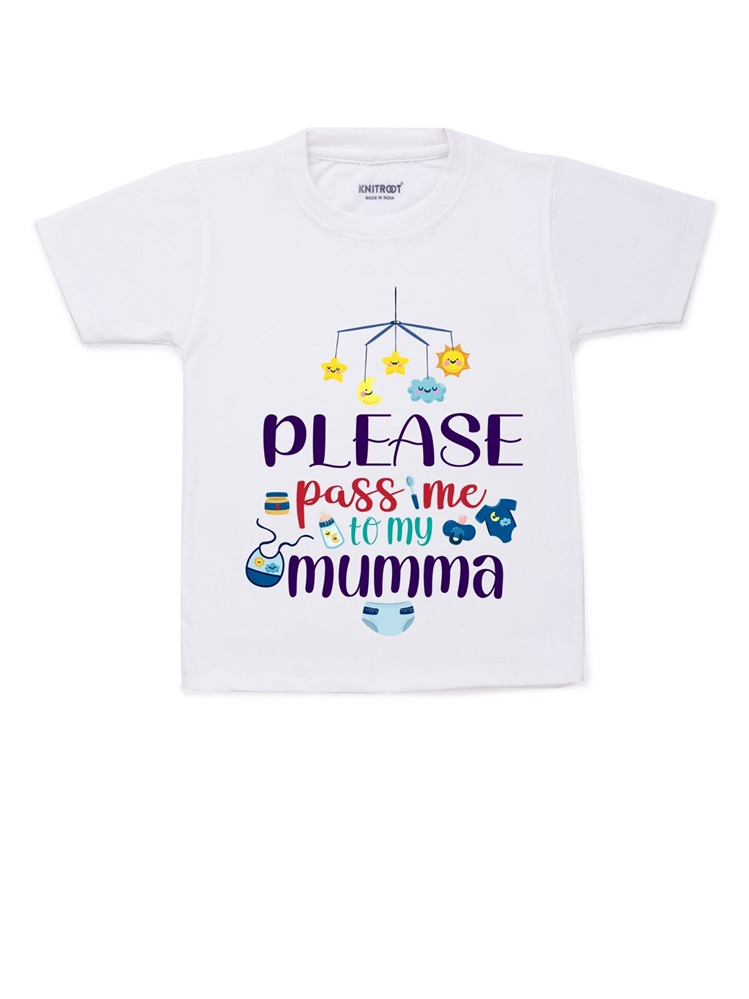 

KNITROOT Kids White & Blue Typography Printed T-shirt