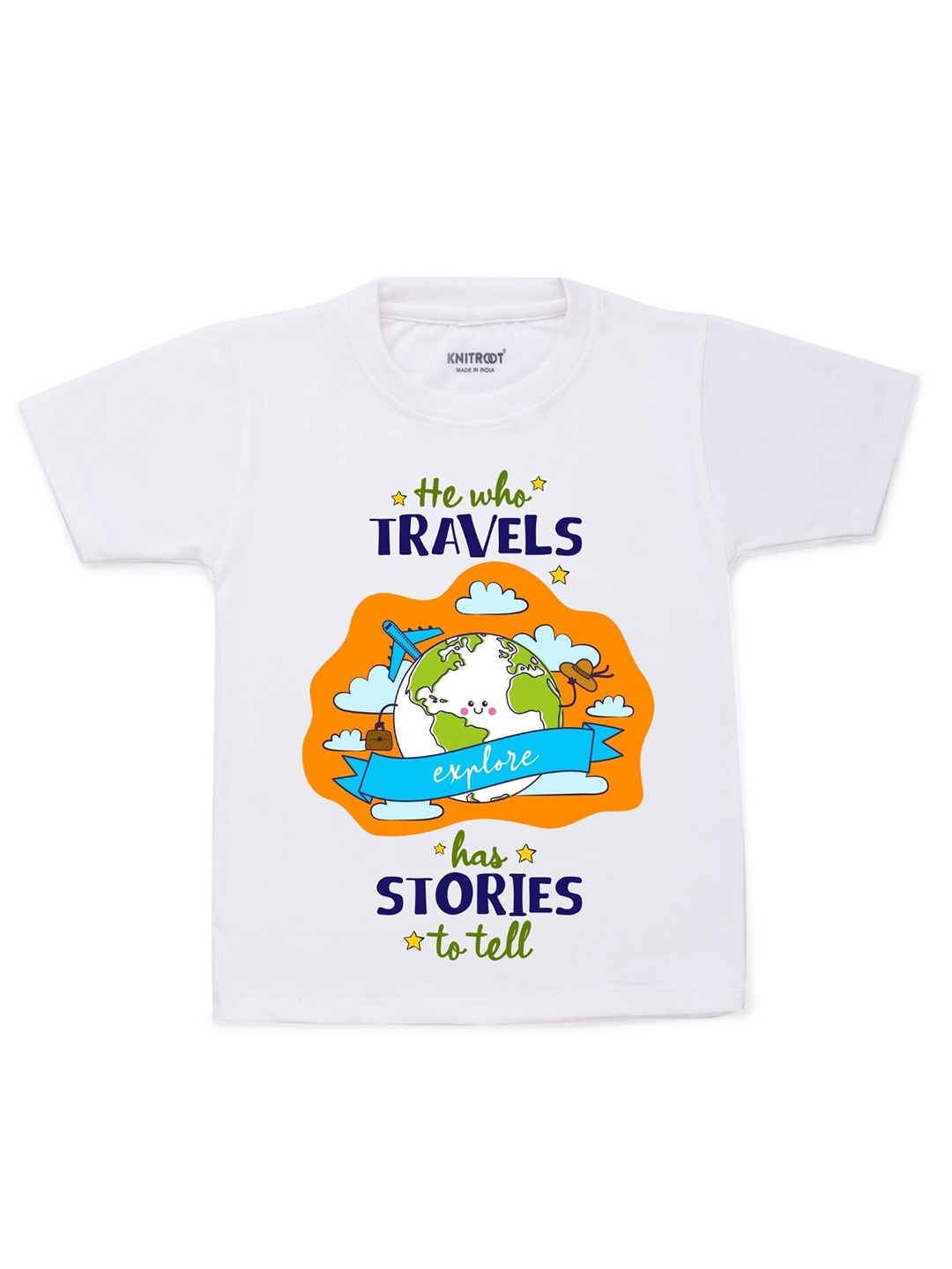 

KNITROOT Kids White Typography Printed Cotton T-shirt