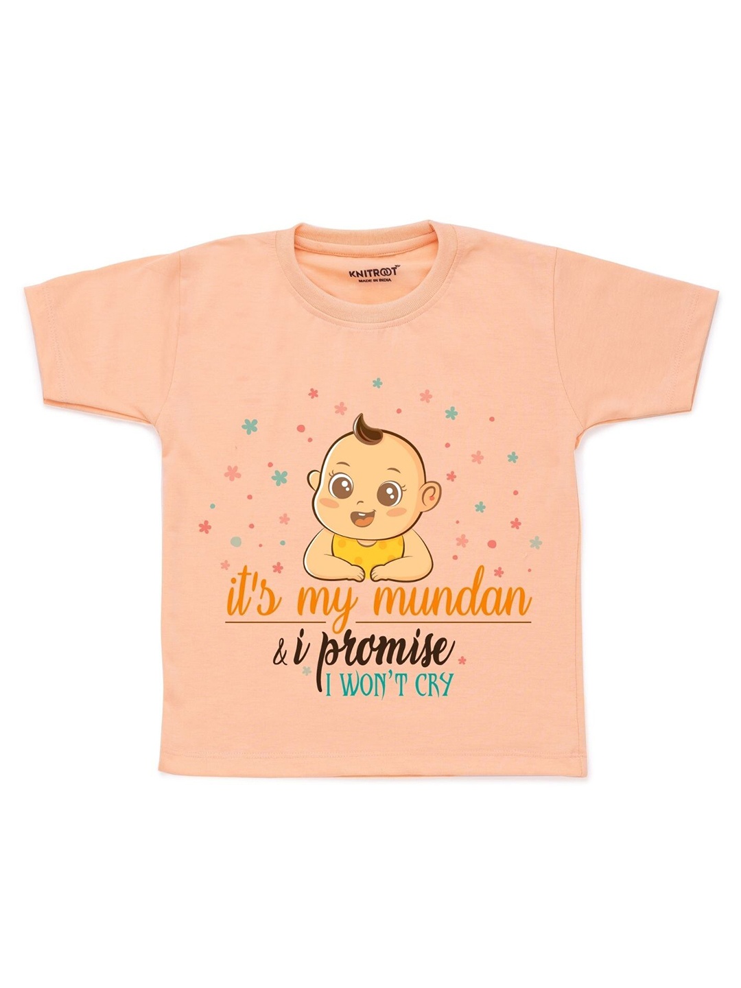 

KNITROOT Kids Peach-Coloured Printed Cotton T-shirt