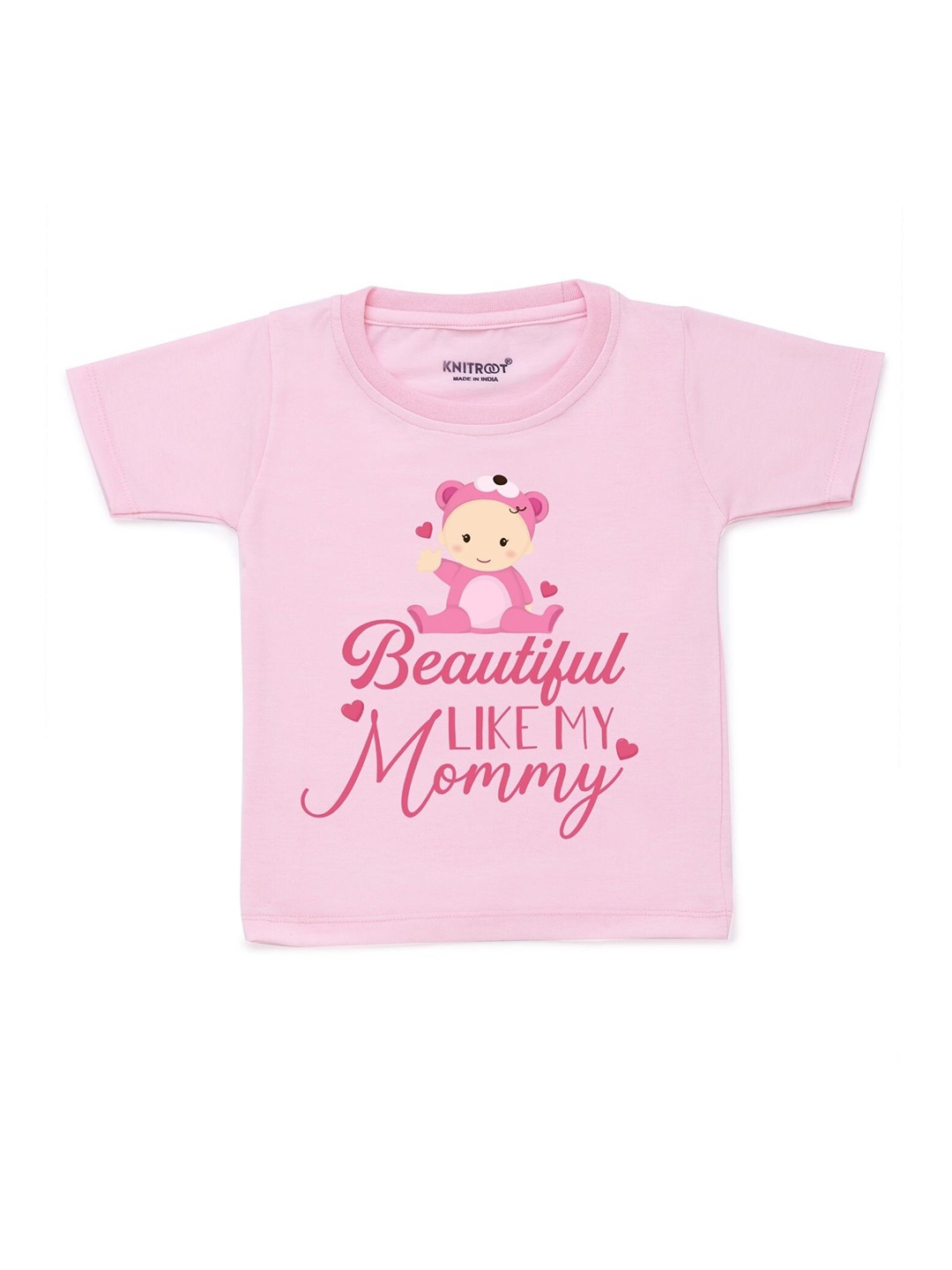 

KNITROOT Kids Pink Typography Printed T-shirt