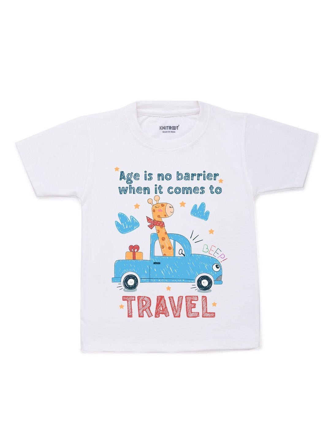 

KNITROOT Kids White Printed Cotton T-shirt