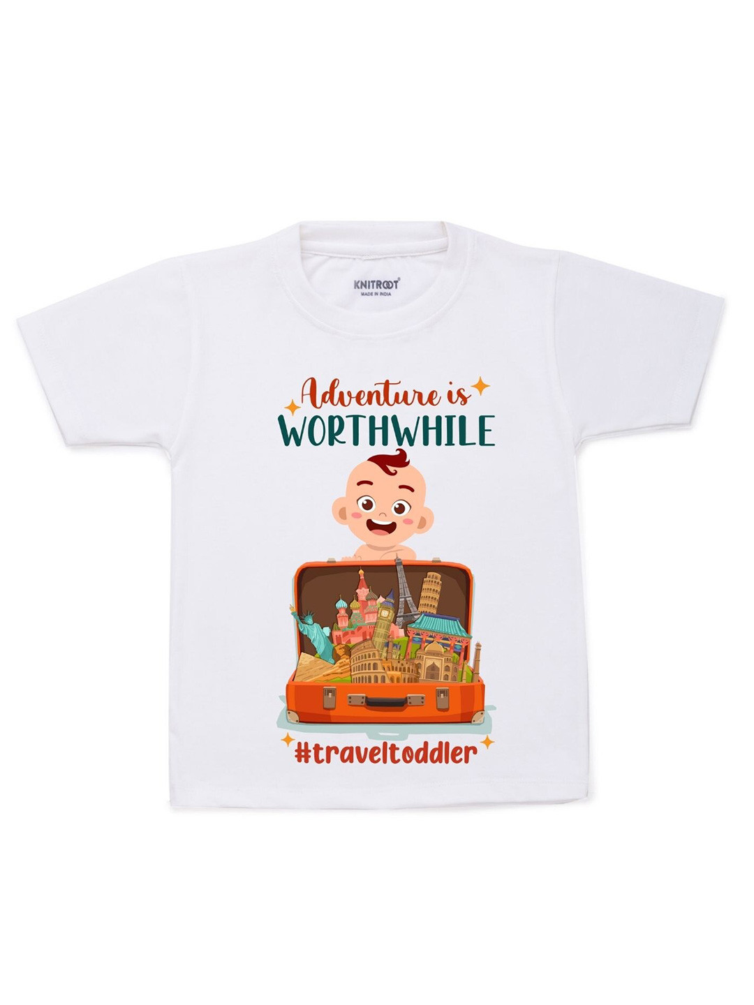 

KNITROOT Kids White Typography Printed Cotton T-shirt