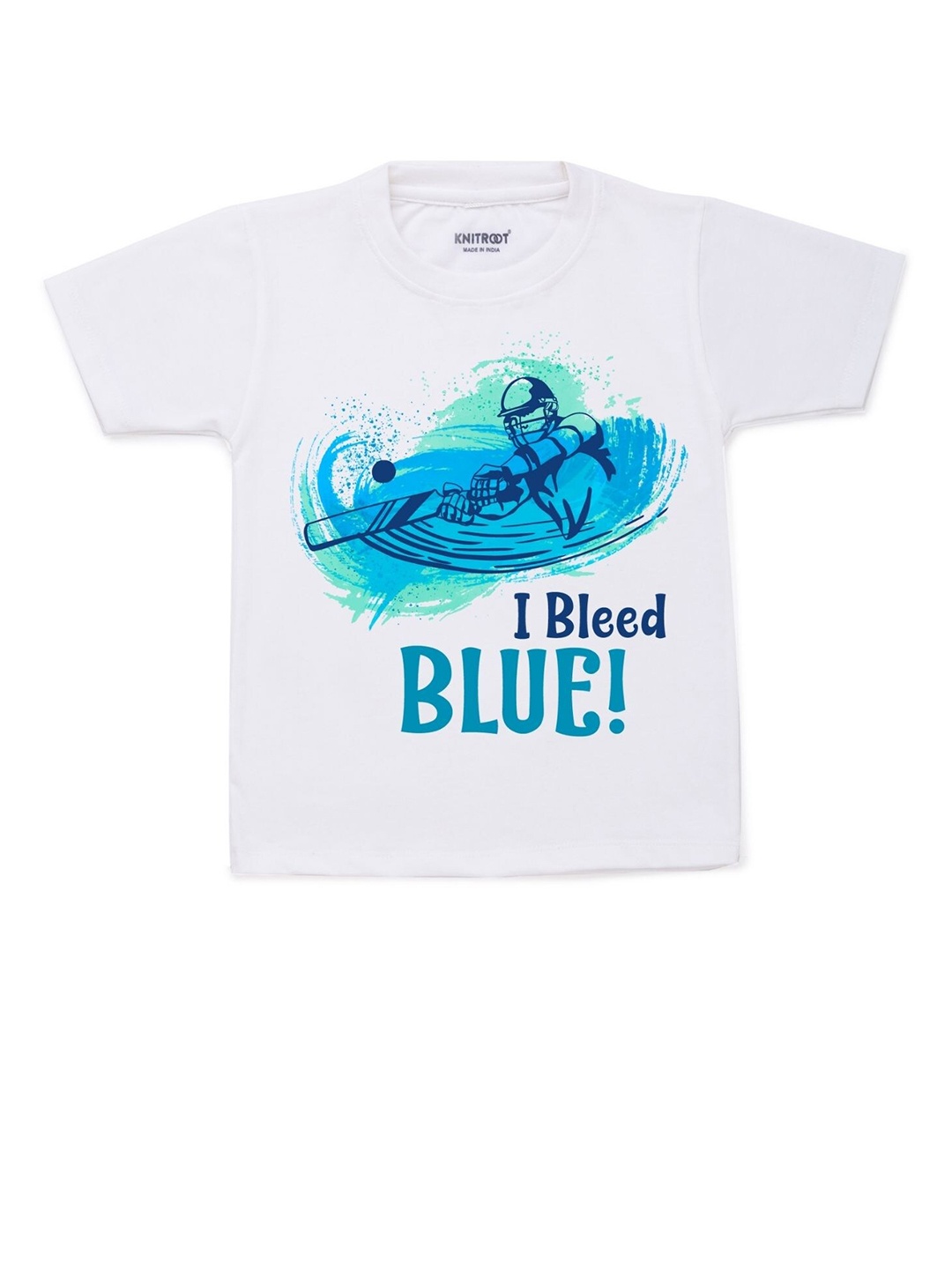 KNITROOT Kids White & Blue Printed T-shirt