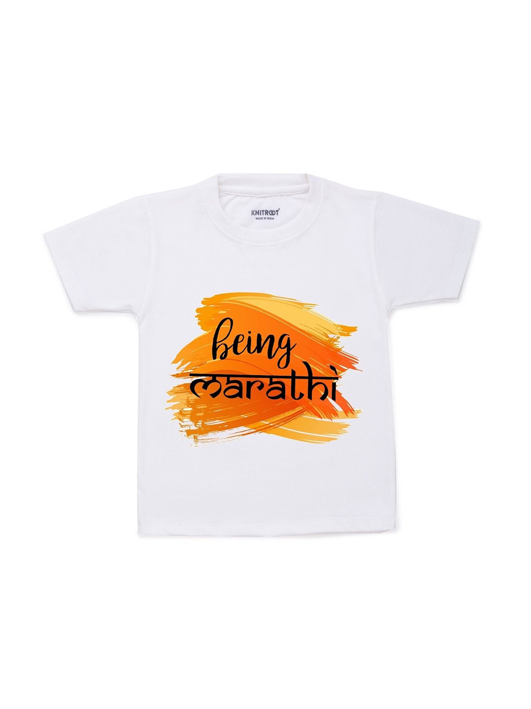 

KNITROOT Kids White & Orange Typography Printed T-shirt