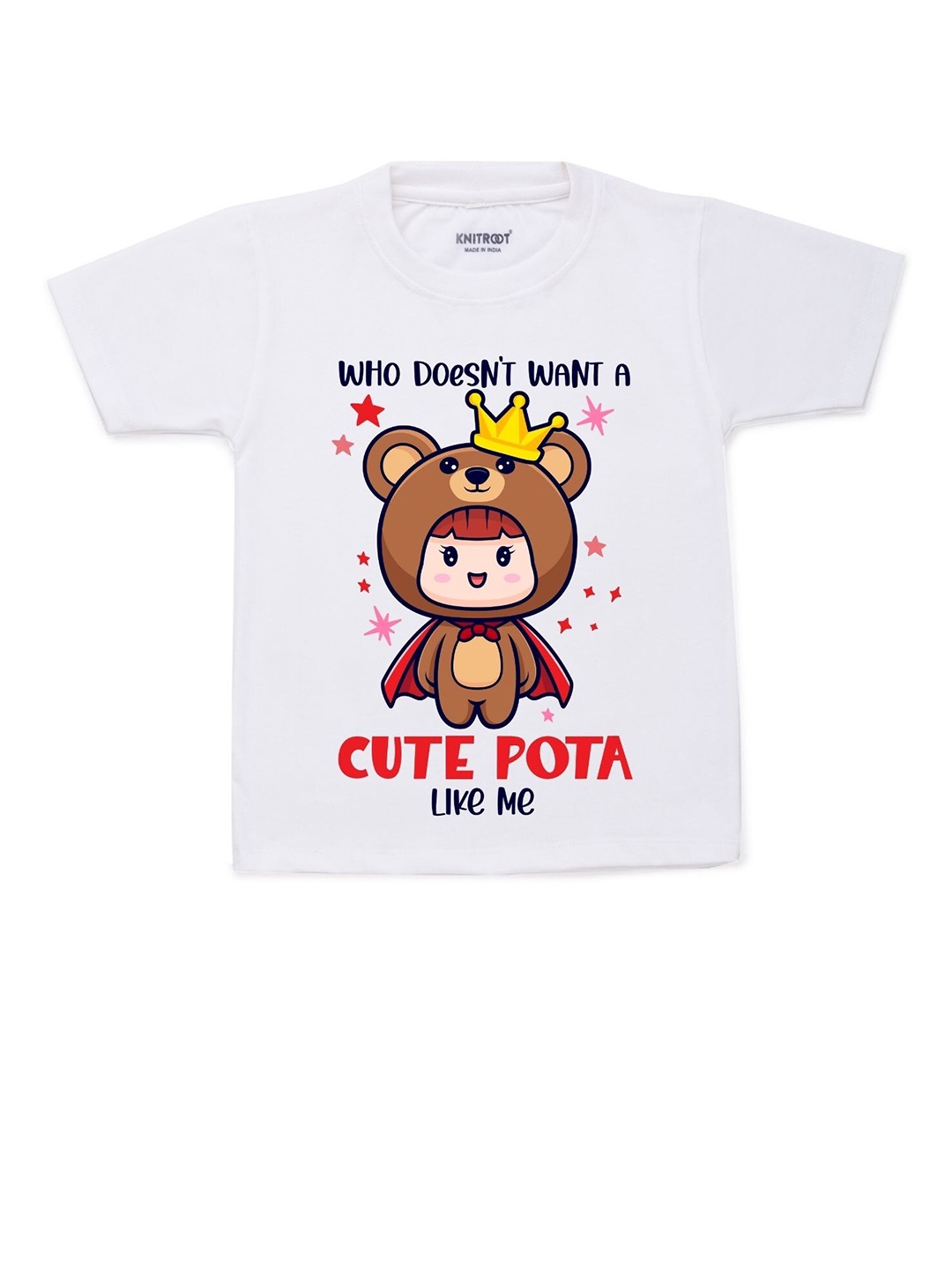 

KNITROOT Kids White Printed Cotton T-shirt