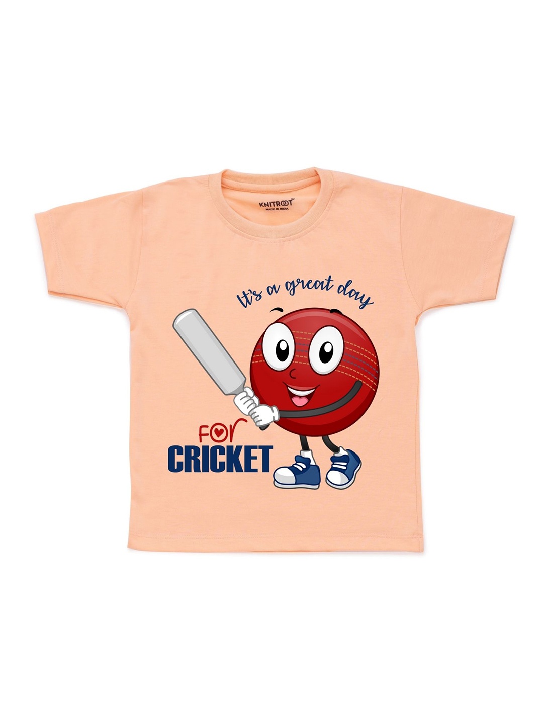 

KNITROOT Kids Peach-Coloured Printed Cotton T-shirt