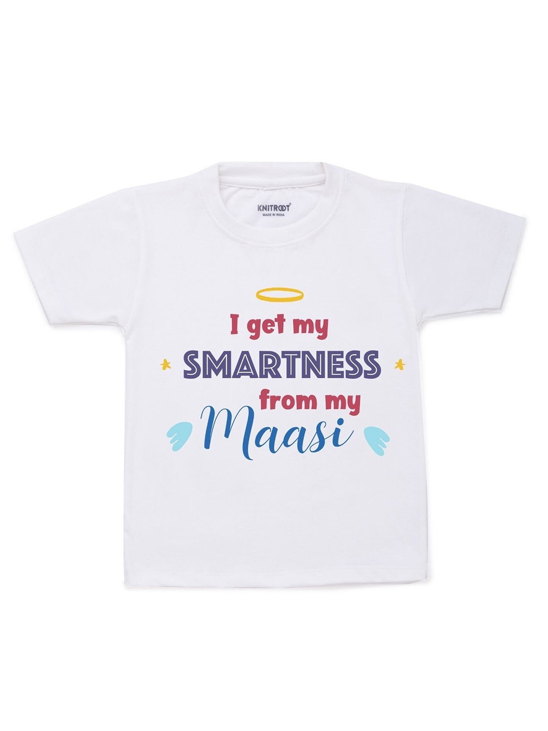 

KNITROOT Kids White & Blue Typography Printed T-shirt